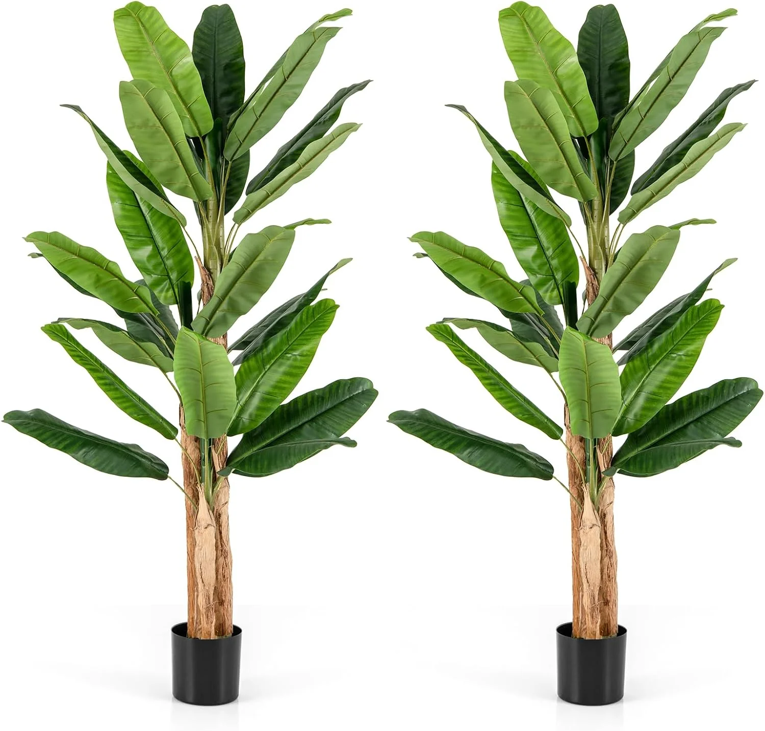 Goplus 6.5 FT Tall Artificial Banana Tree, Fake Banana Tree w/ 27 Large Leaves, Triple Stalks, Natural Bark - Image 9