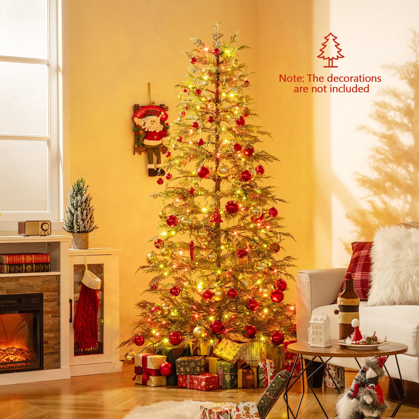 Goplus 6.5FT / 7.5FT Pre-Lit Hinged Sparse Xmas Fir Tree with Multicolored LED Lights - Image 10