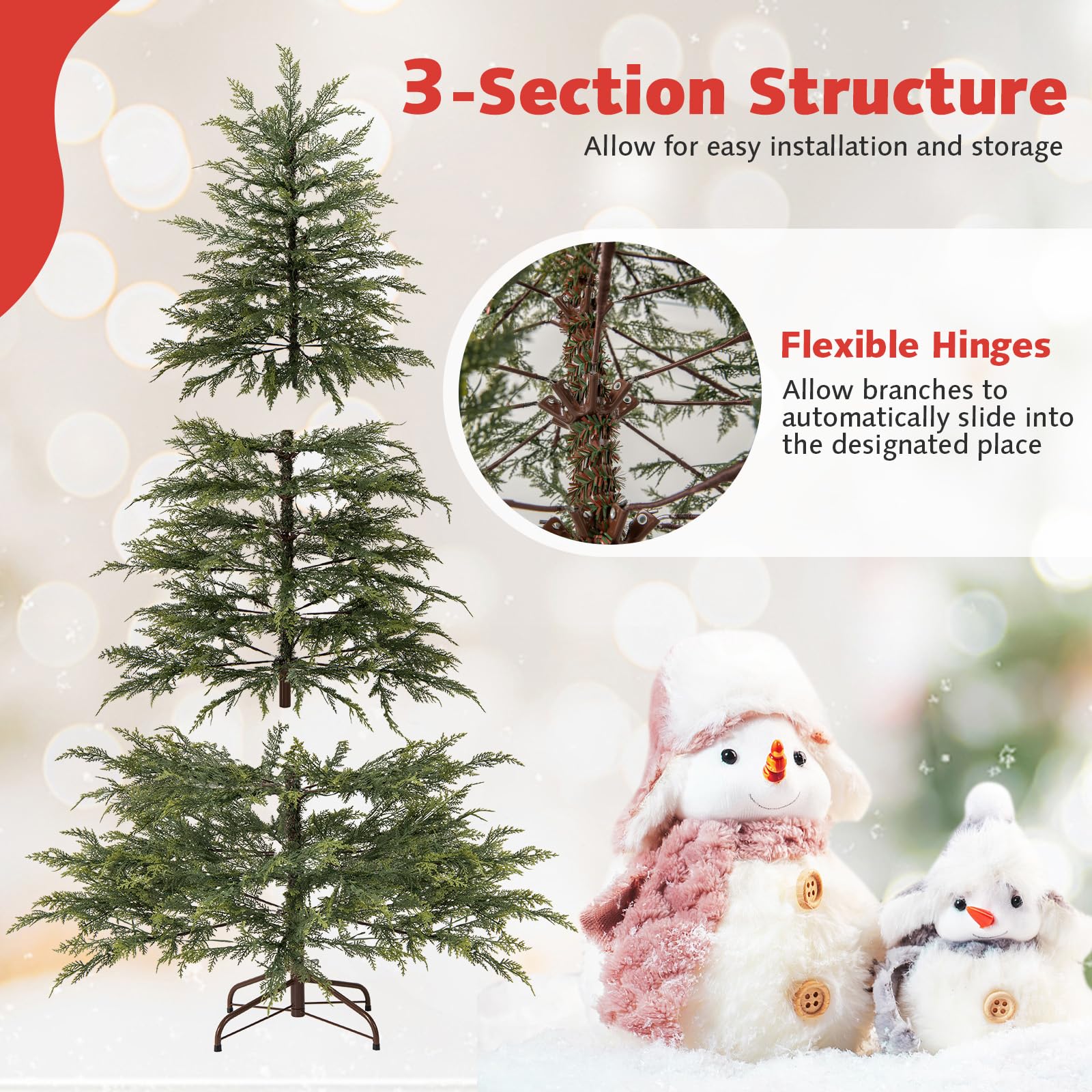 Goplus 6.5FT / 7.5FT Pre-Lit Hinged Sparse Xmas Fir Tree with Multicolored LED Lights - Image 4