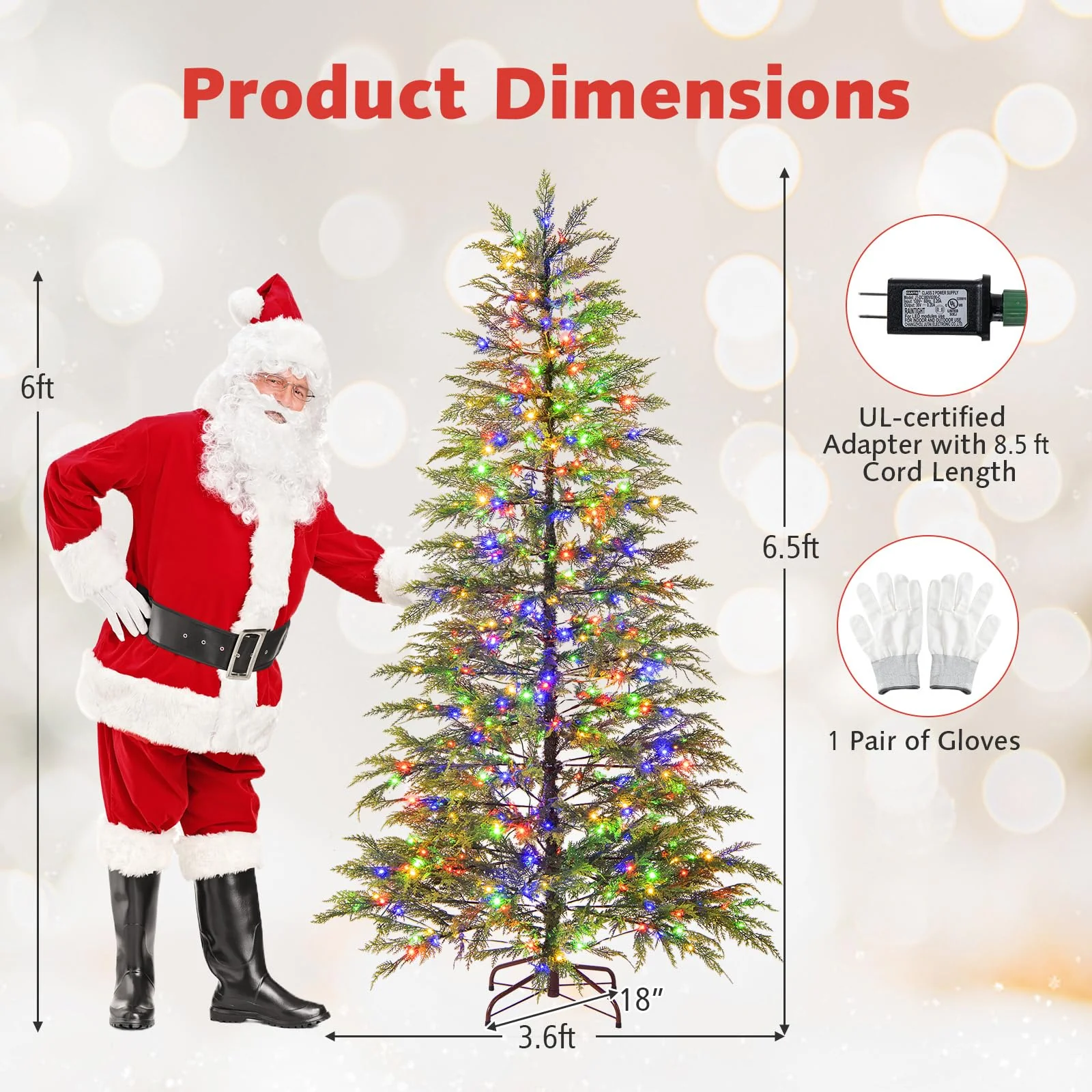 Goplus 6.5FT / 7.5FT Pre-Lit Hinged Sparse Xmas Fir Tree with Multicolored LED Lights - Image 7