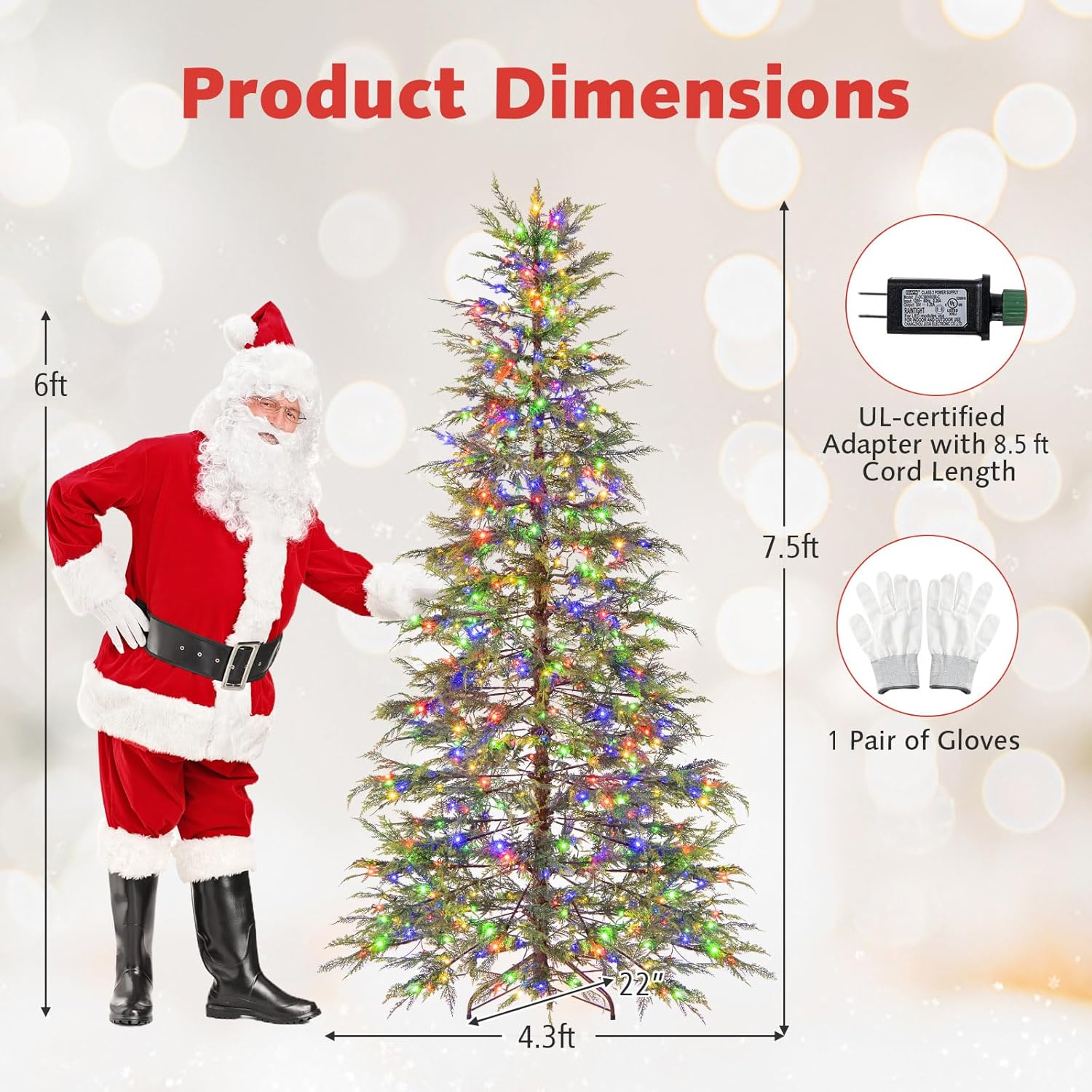 Goplus 6.5FT / 7.5FT Pre-Lit Hinged Sparse Xmas Fir Tree with Multicolored LED Lights - Image 8
