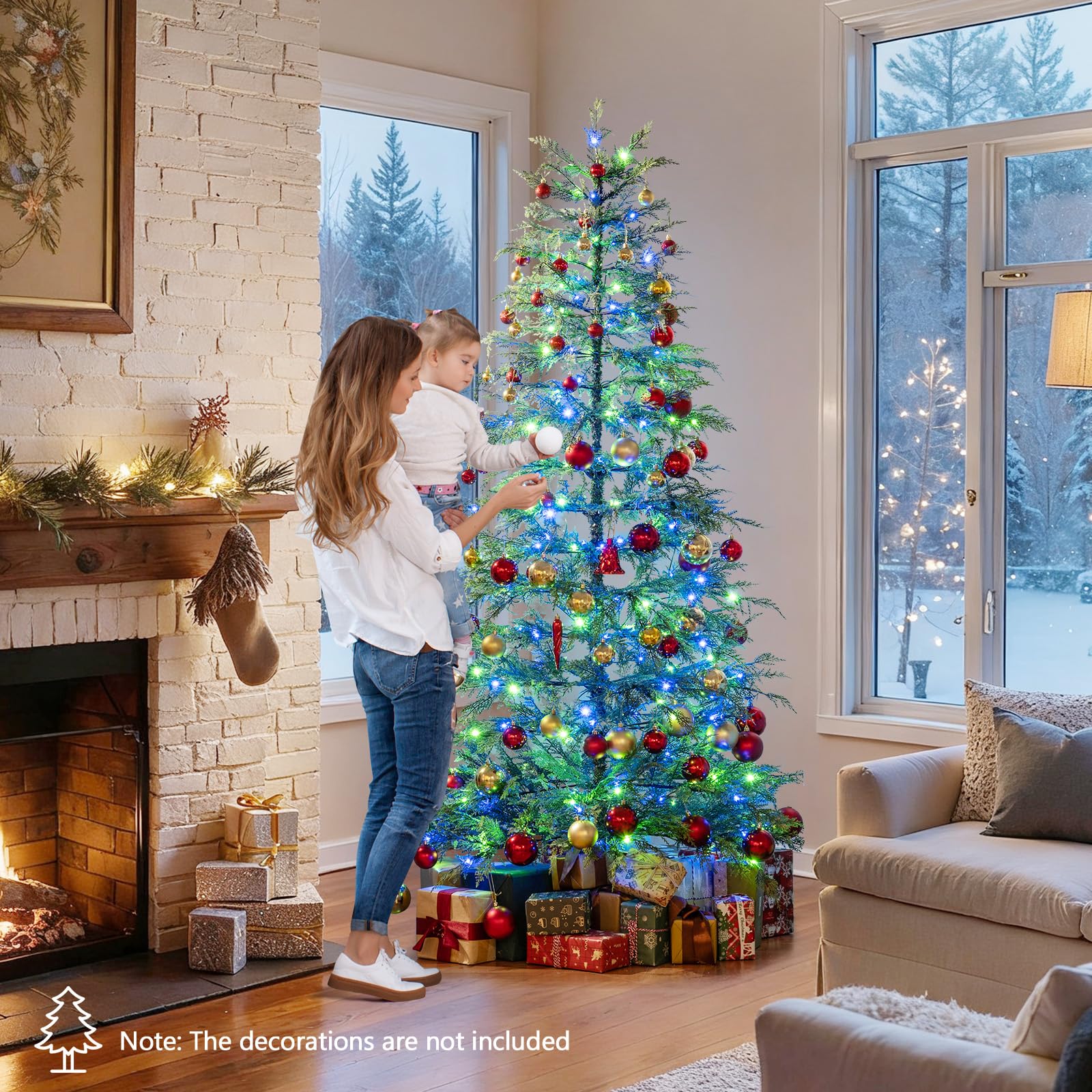 Goplus 6.5FT / 7.5FT Pre-Lit Hinged Sparse Xmas Fir Tree with Multicolored LED Lights - Image 9