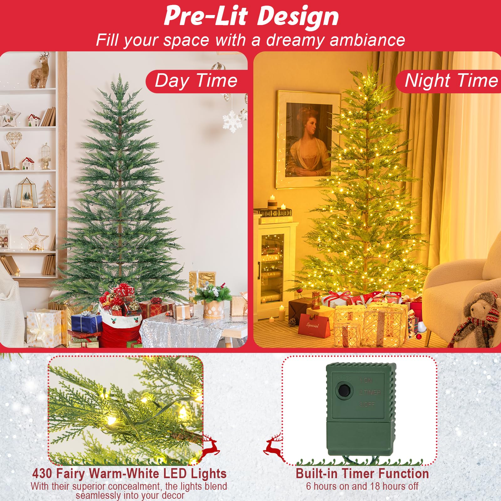 Goplus 6.5ft / 7.5ft Simulated Artificial Cypress Xmas Tree with Warm-White Fairy LED Lights - Image 2
