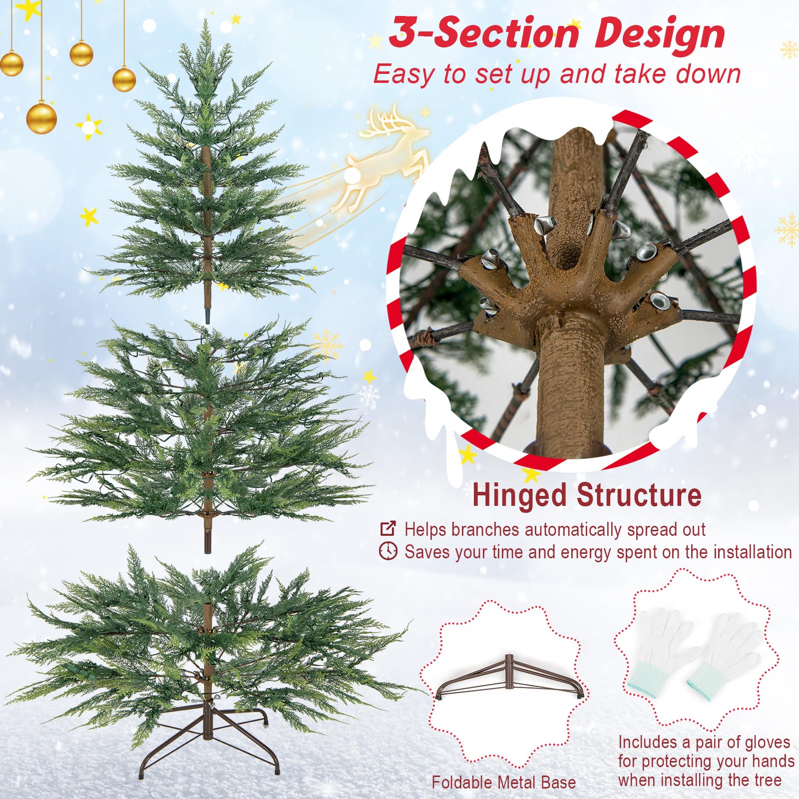 Goplus 6.5ft / 7.5ft Simulated Artificial Cypress Xmas Tree with Warm-White Fairy LED Lights - Image 4