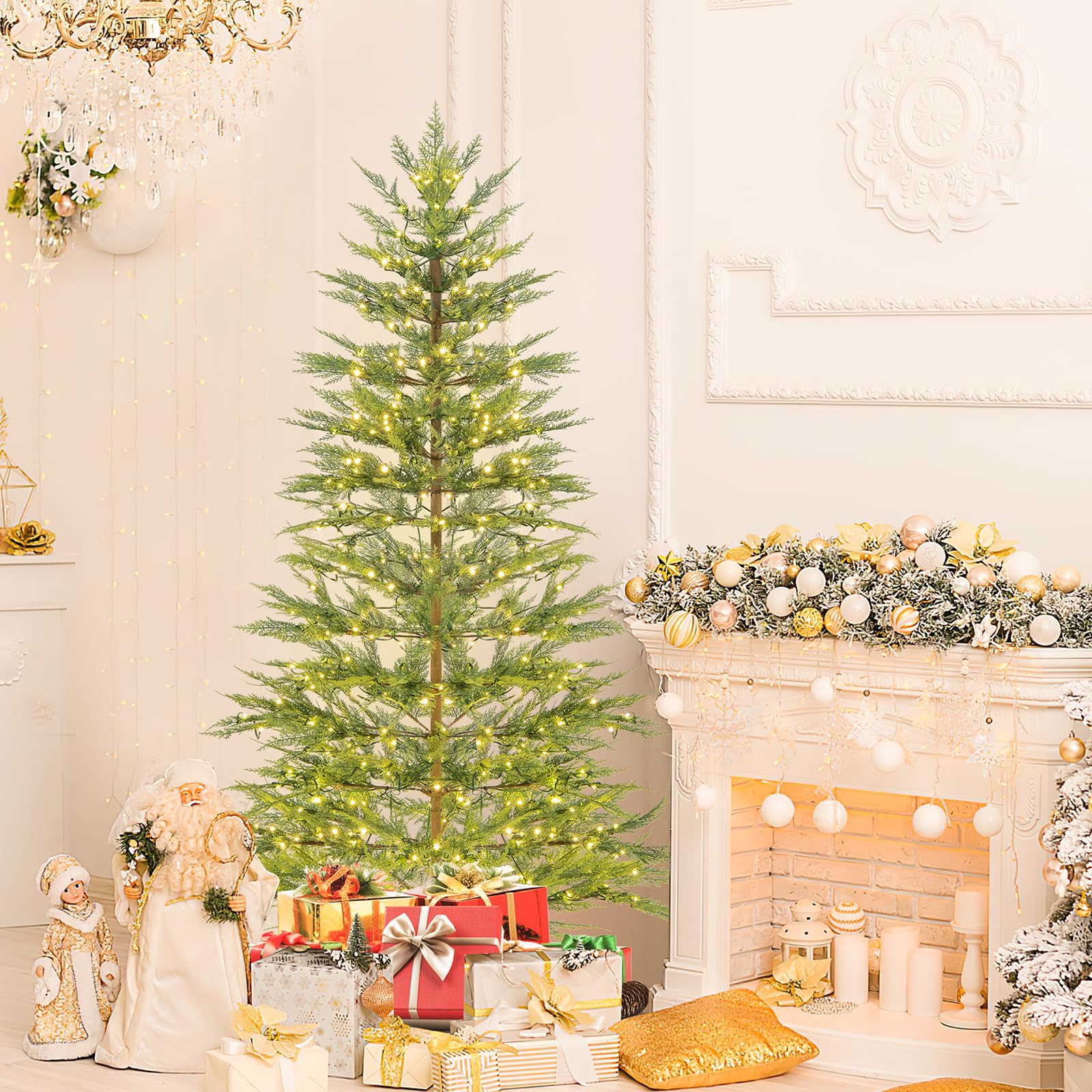 Goplus 6.5ft / 7.5ft Simulated Artificial Cypress Xmas Tree with Warm-White Fairy LED Lights - Image 6