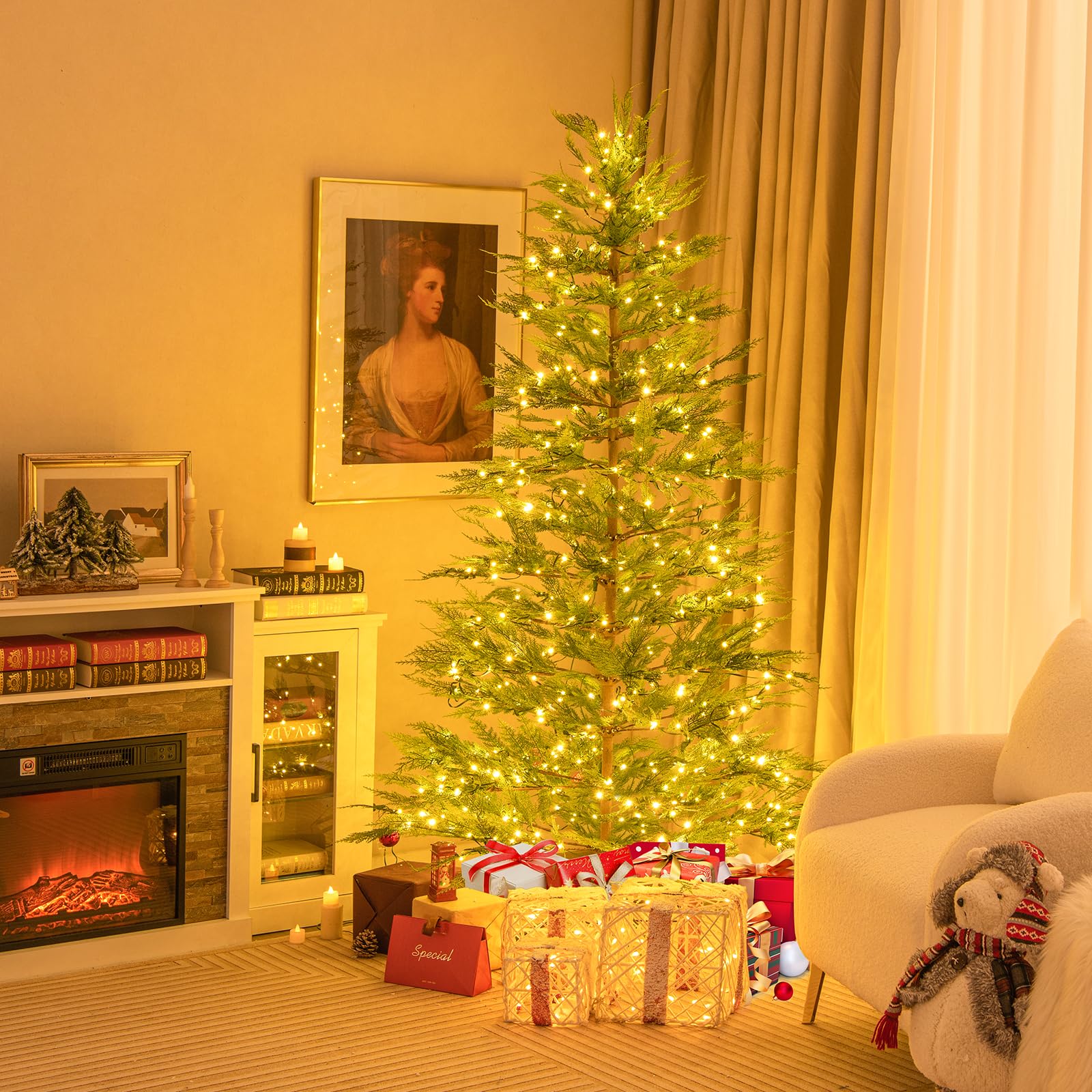 Goplus 6.5ft / 7.5ft Simulated Artificial Cypress Xmas Tree with Warm-White Fairy LED Lights - Image 8