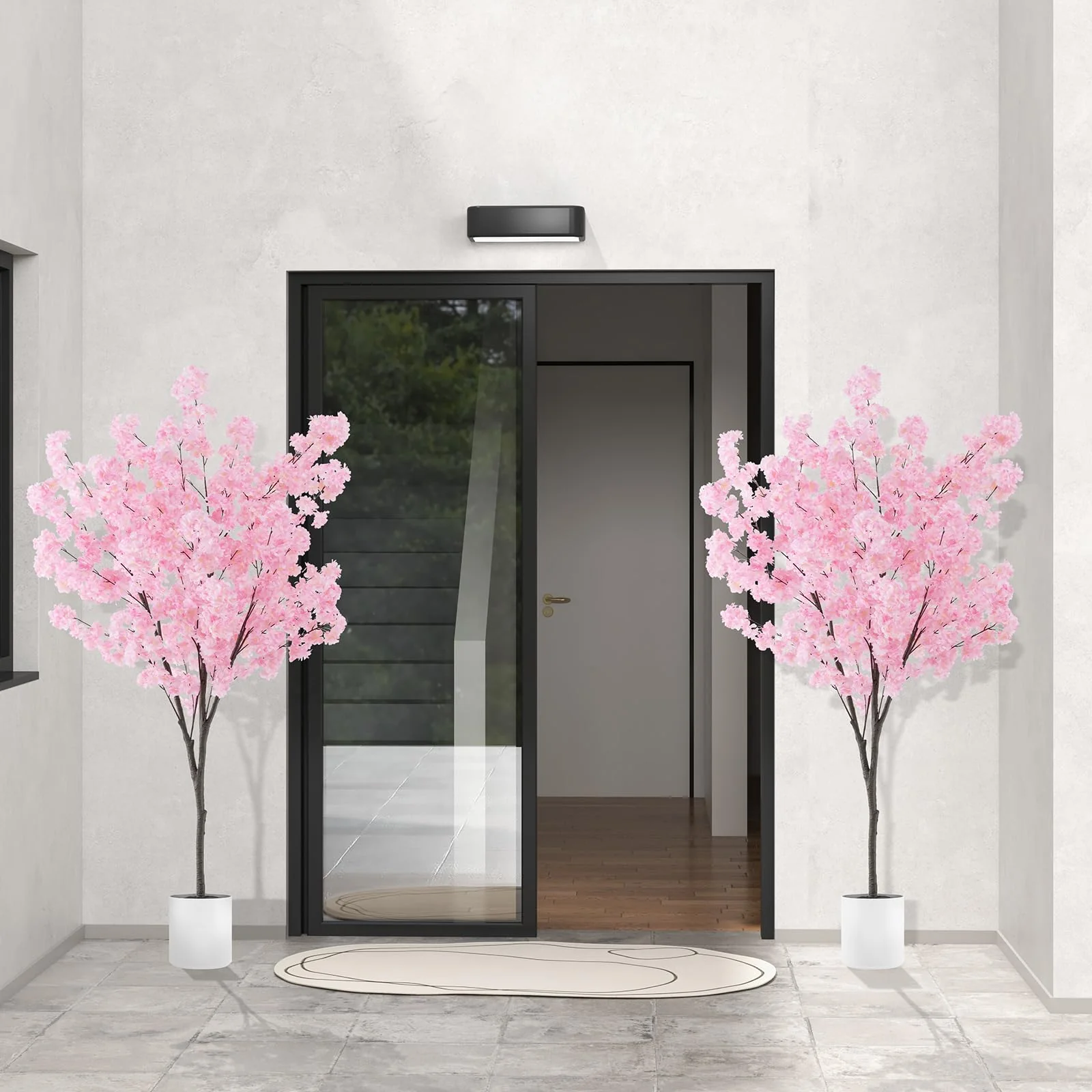 Goplus 6.5FT Artificial Cherry Blossom Tree, Pink Fake Flower Tree, Faux Floral Plant Blooming Tree in Cement Pot - Image 2