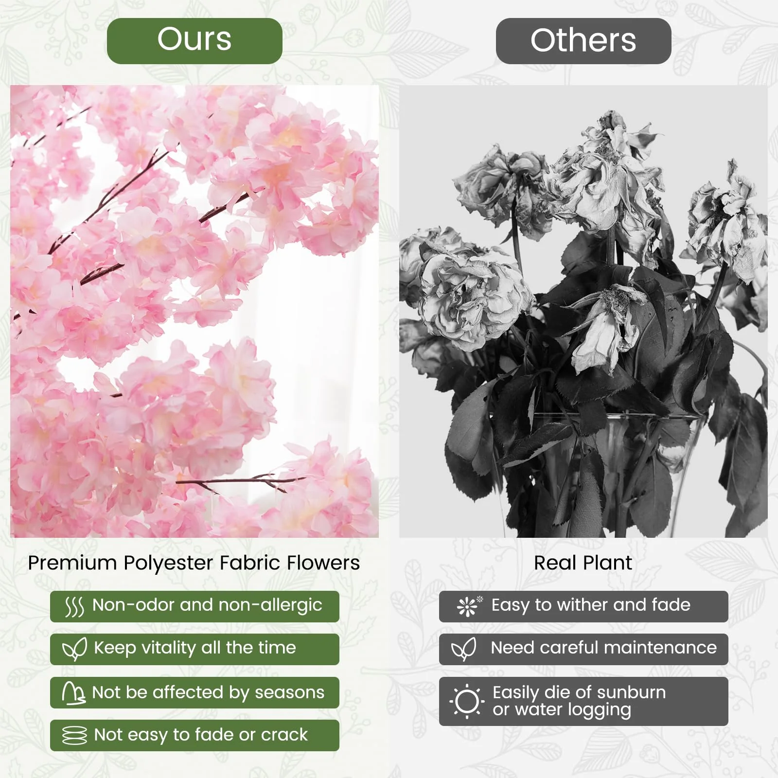 Goplus 6.5FT Artificial Cherry Blossom Tree, Pink Fake Flower Tree, Faux Floral Plant Blooming Tree in Cement Pot - Image 4