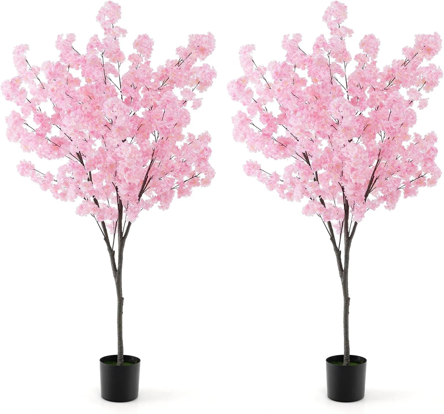 Goplus 6.5FT Artificial Cherry Blossom Tree, Pink Fake Flower Tree, Faux Floral Plant Blooming Tree in Cement Pot - Image 9
