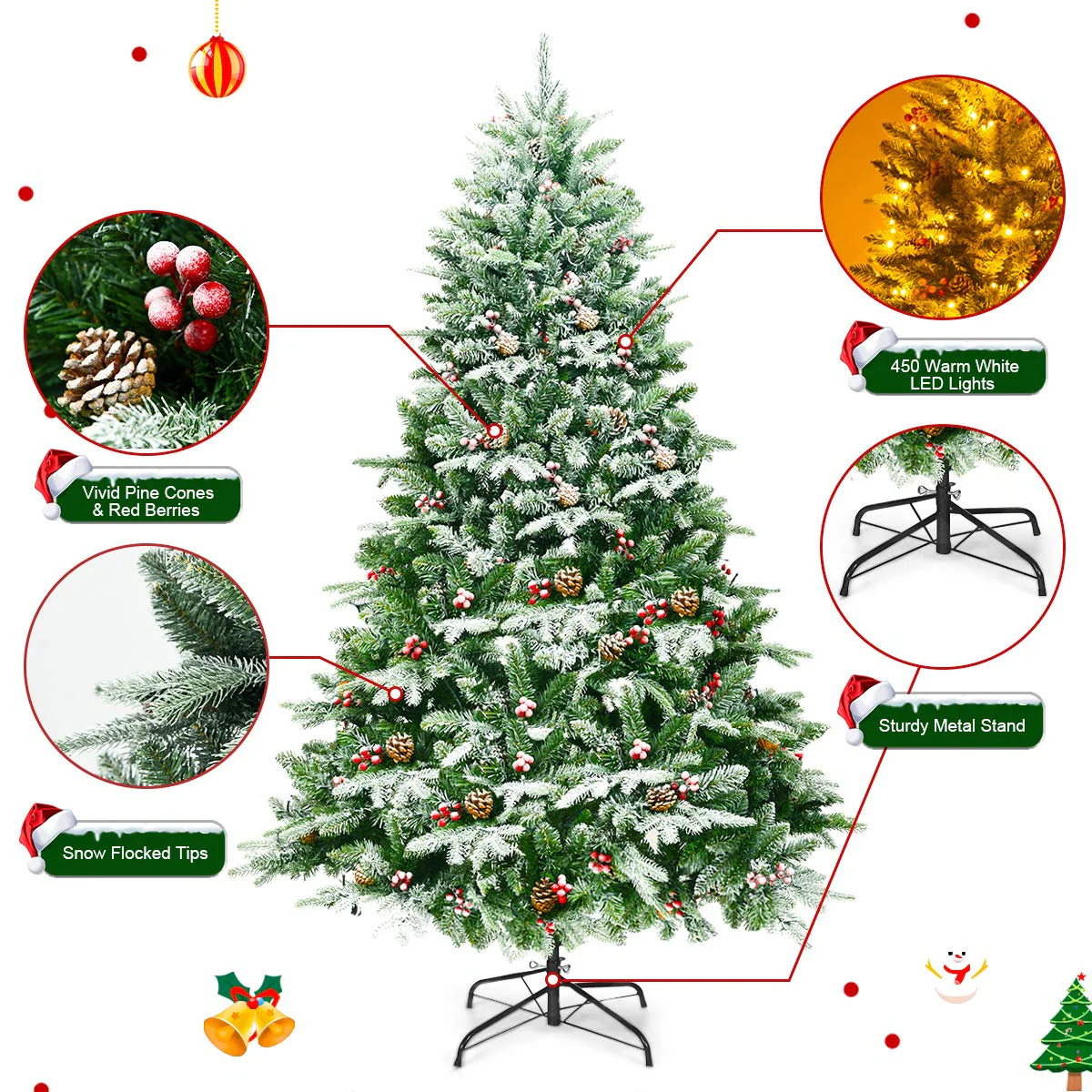 Goplus 6.5FT Snow Flocked Christmas Tree - Image 4