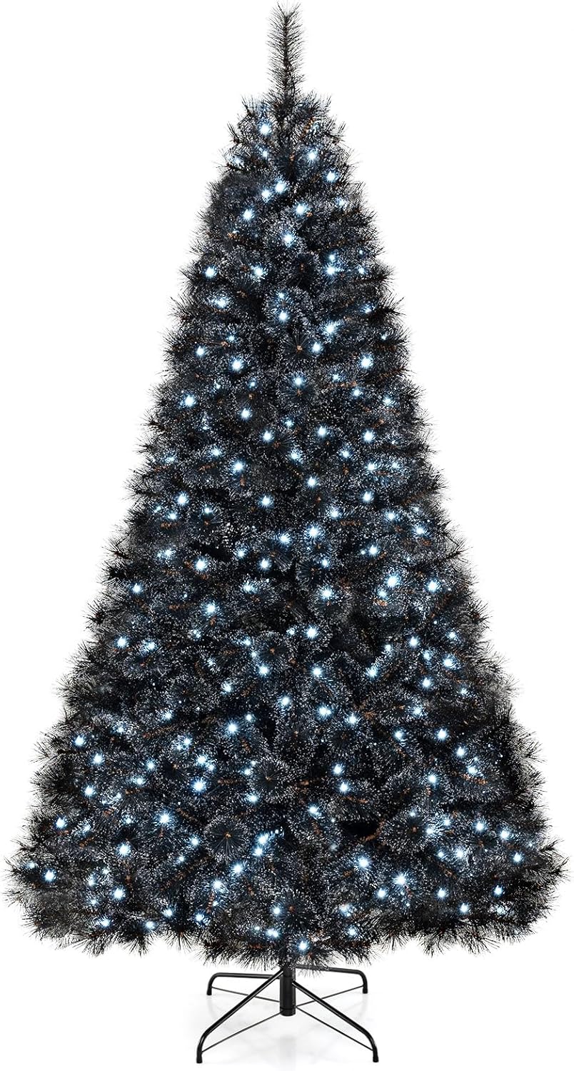 Goplus 6/7/8 ft Pre-Lit Black Halloween Christmas Tree, Artificial Hinged Xmas Full Tree with 362/572/860 Pine Needles & PVC Branch Tips - Image 10