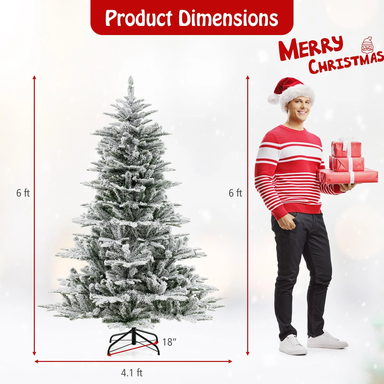 Goplus 6/7/8 ft Pre-Lit Snow Flocked Christmas Tree, Artificial Hinged Xmas Tree with 661/1119/1447 PVC & PE Tips - Image 7