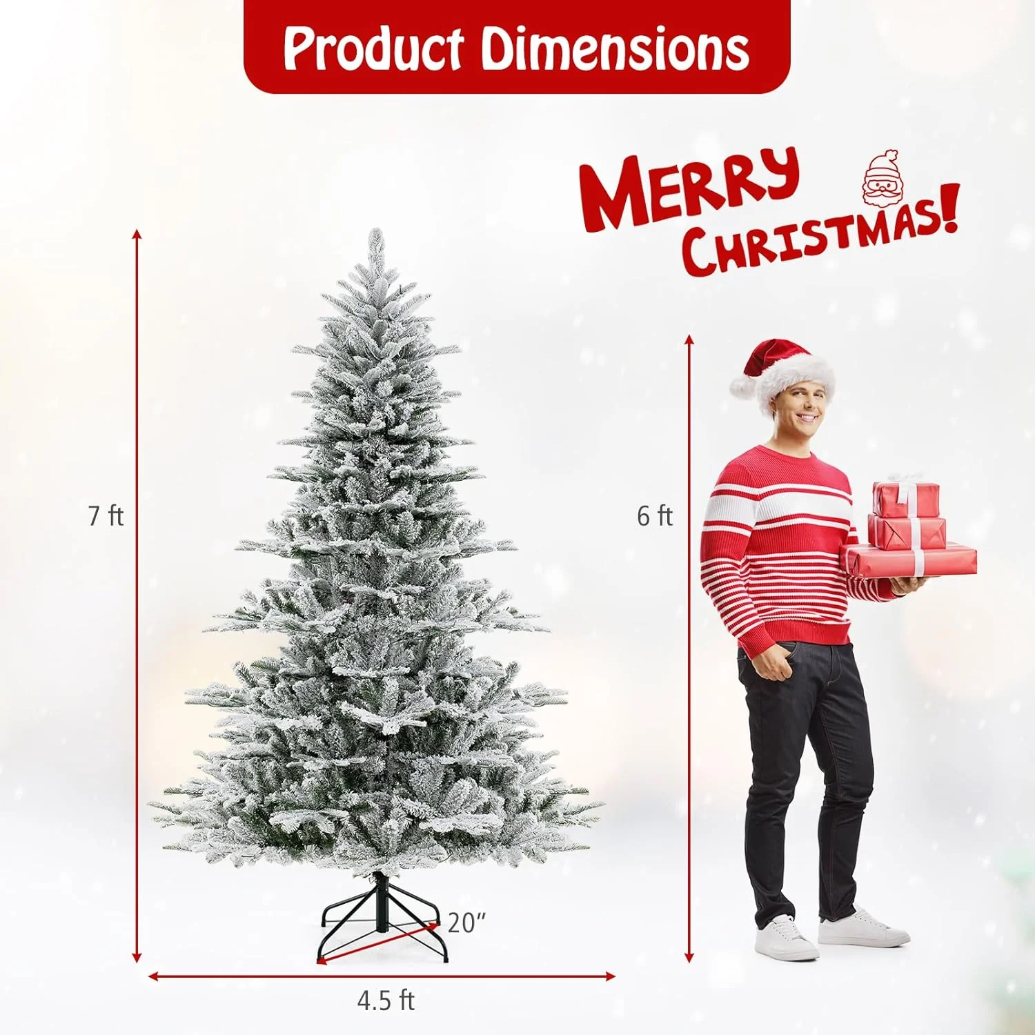 Goplus 6/7/8 ft Pre-Lit Snow Flocked Christmas Tree, Artificial Hinged Xmas Tree with 661/1119/1447 PVC & PE Tips - Image 8