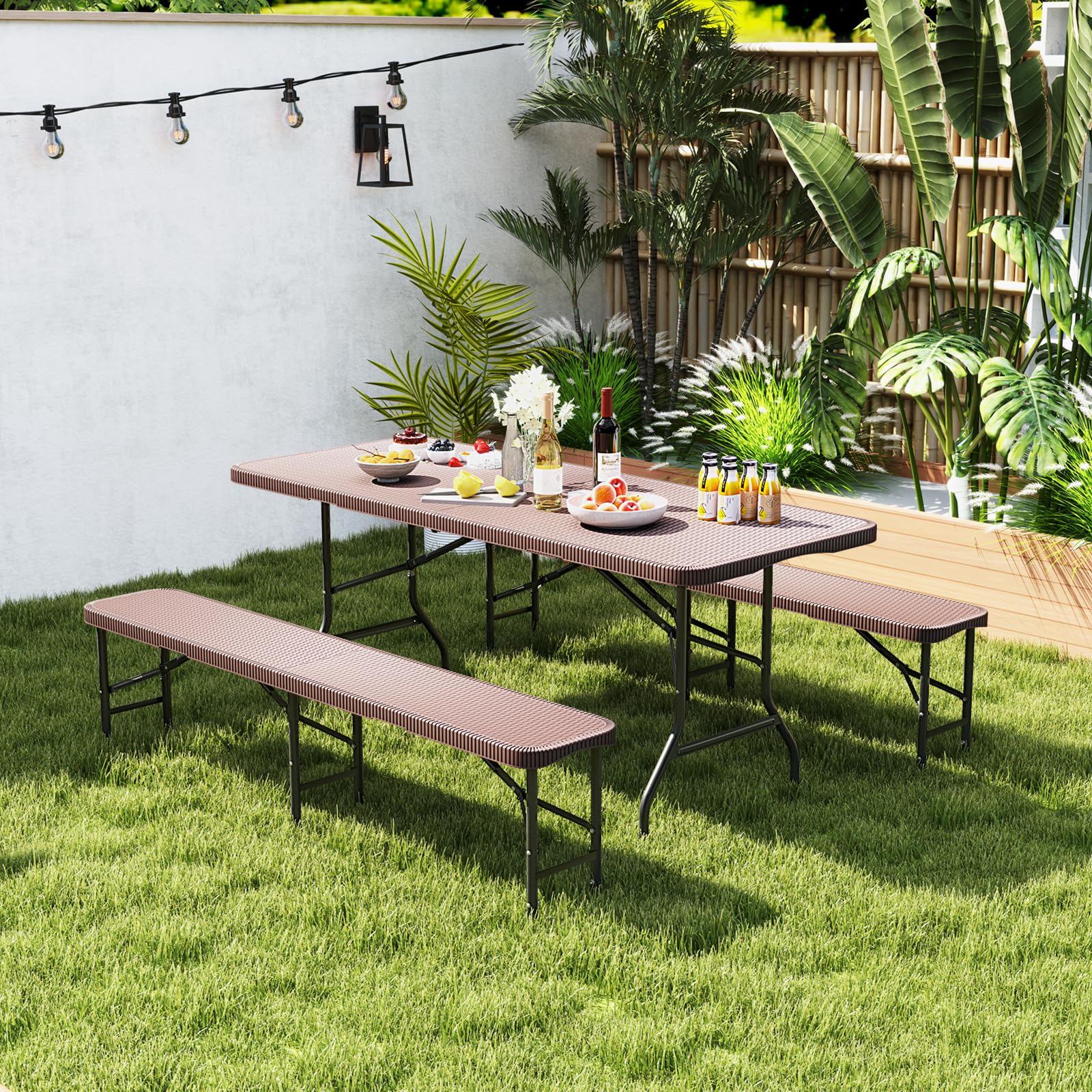 Goplus 6 Feet Plastic Folding Bench, Portable Foldable Bench Seat with 1320 LBS Capacity, for Outside Picnic Party Camping Dining Soccer Events - Image 2