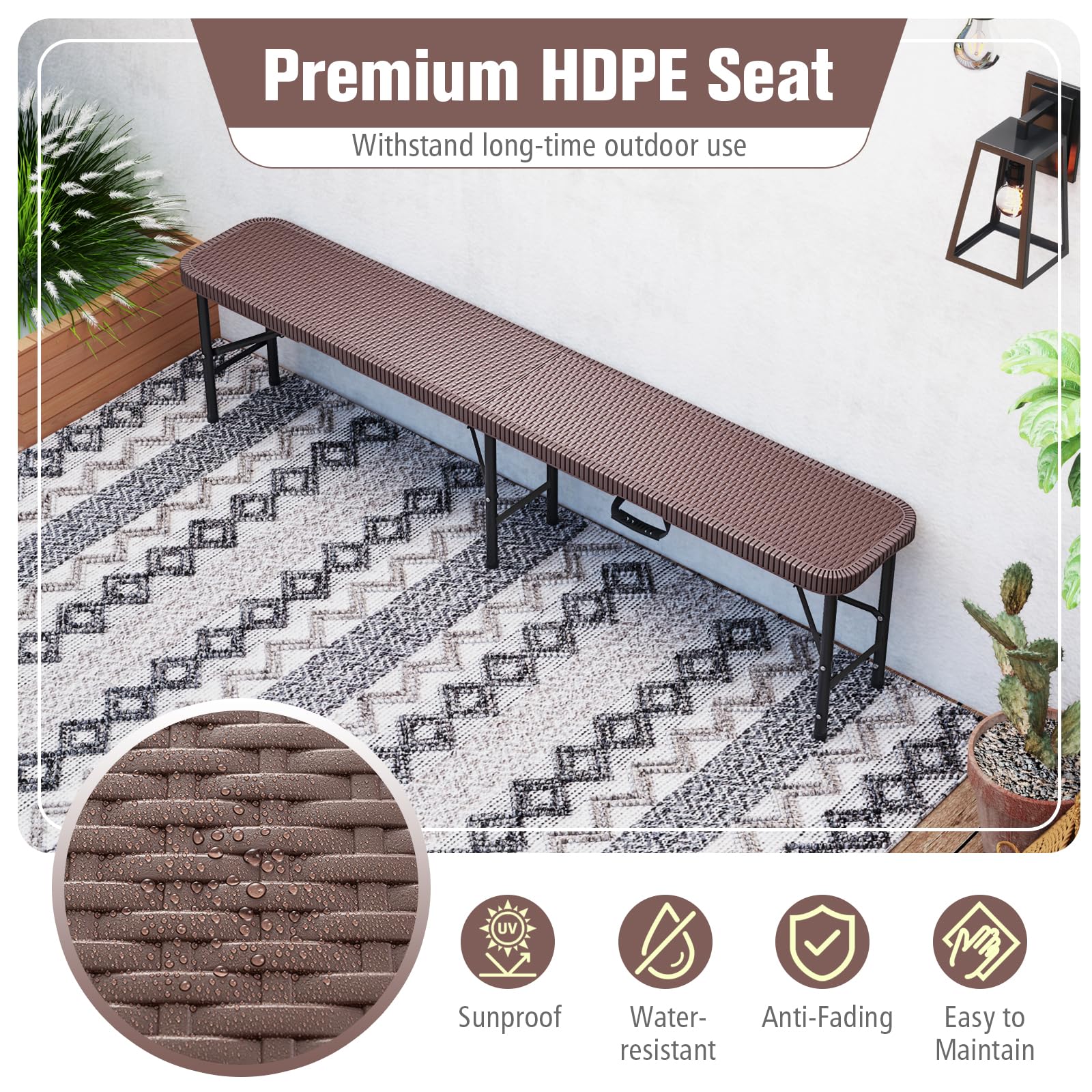 Goplus 6 Feet Plastic Folding Bench, Portable Foldable Bench Seat with 1320 LBS Capacity, for Outside Picnic Party Camping Dining Soccer Events - Image 5