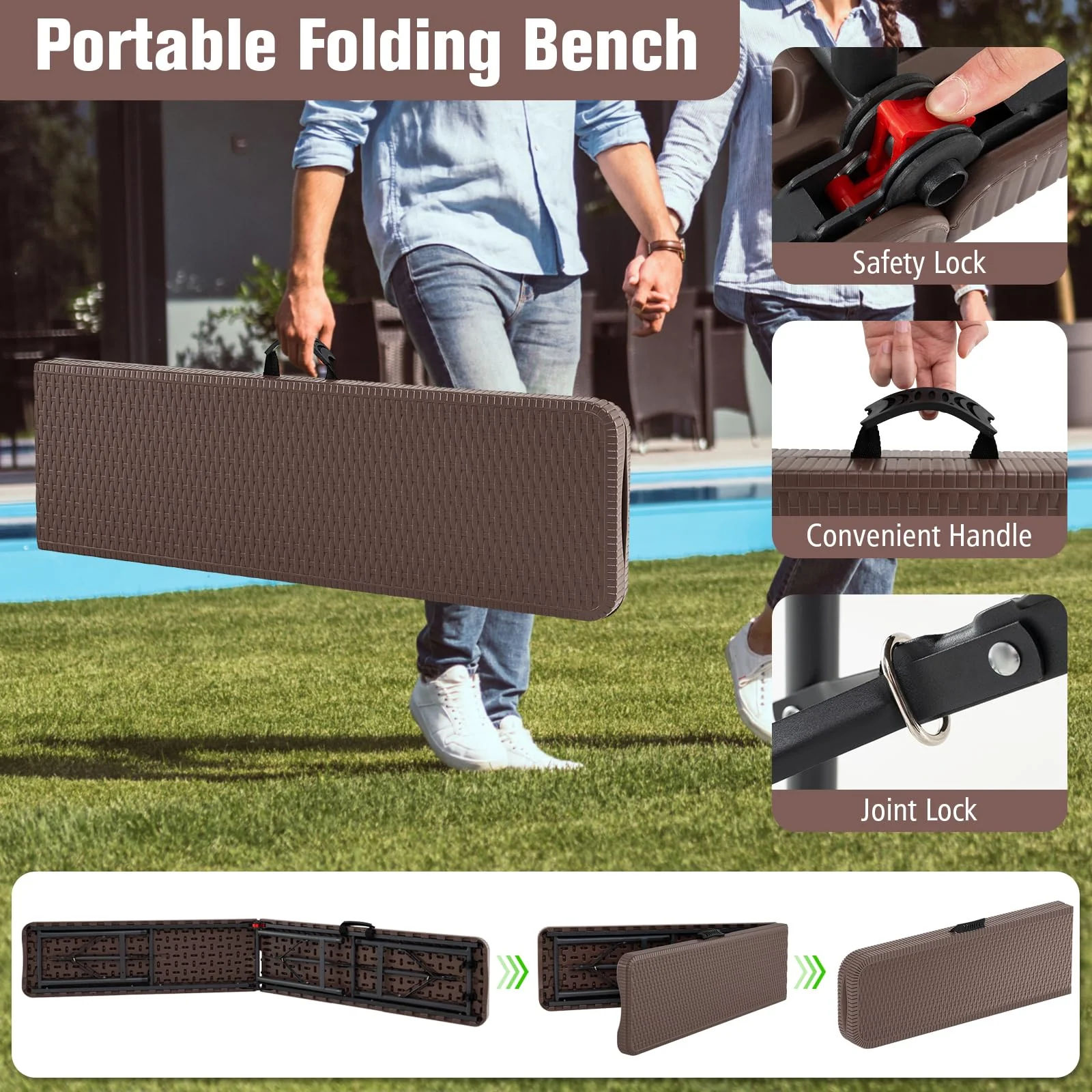 Goplus 6 Feet Plastic Folding Bench, Portable Foldable Bench Seat with 1320 LBS Capacity, for Outside Picnic Party Camping Dining Soccer Events - Image 7