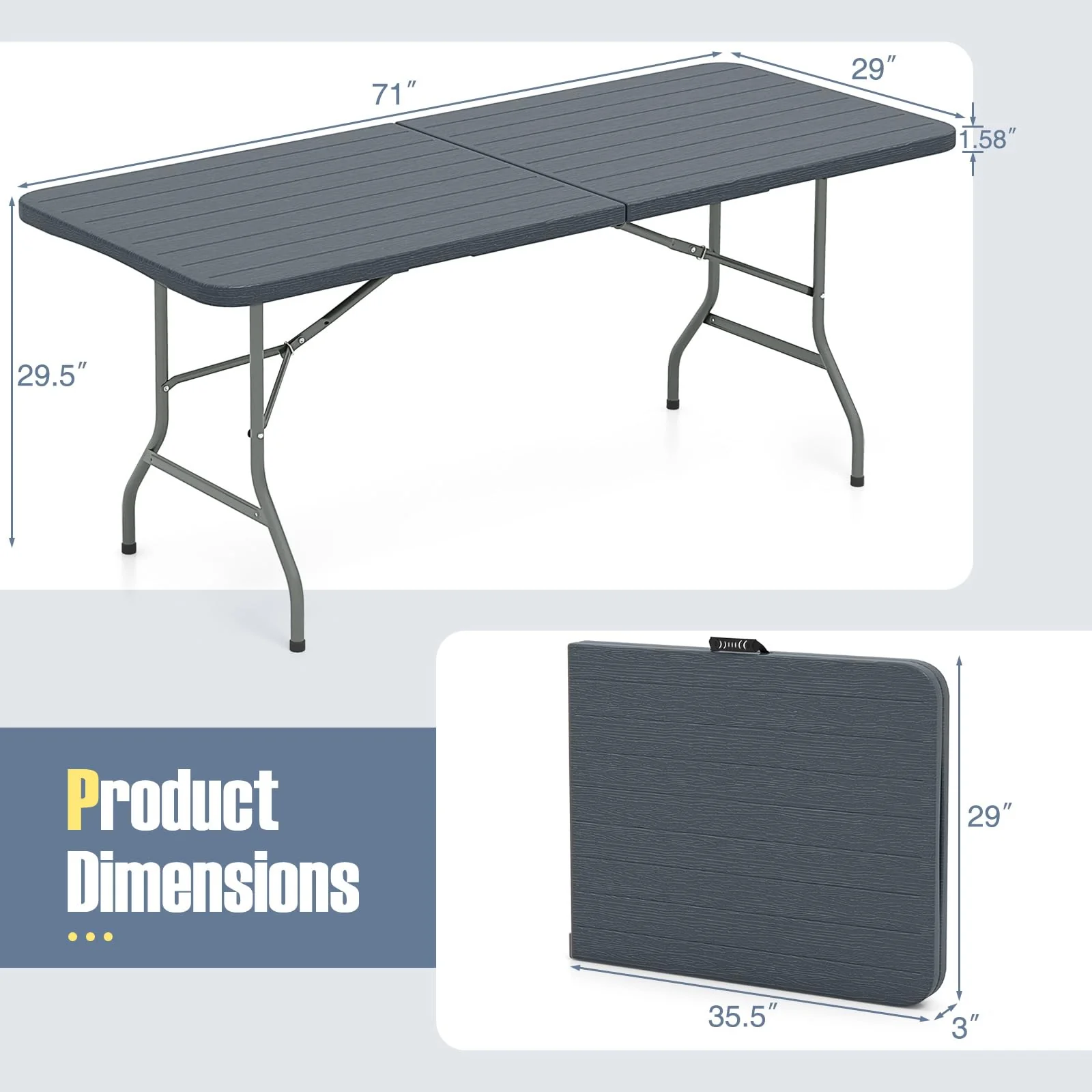 Goplus 6 FT 3-Piece Portable Picnic Table Bench Set, HDPE Wood-Like Plastic Folding Picnic Tables with Benches - Image 6