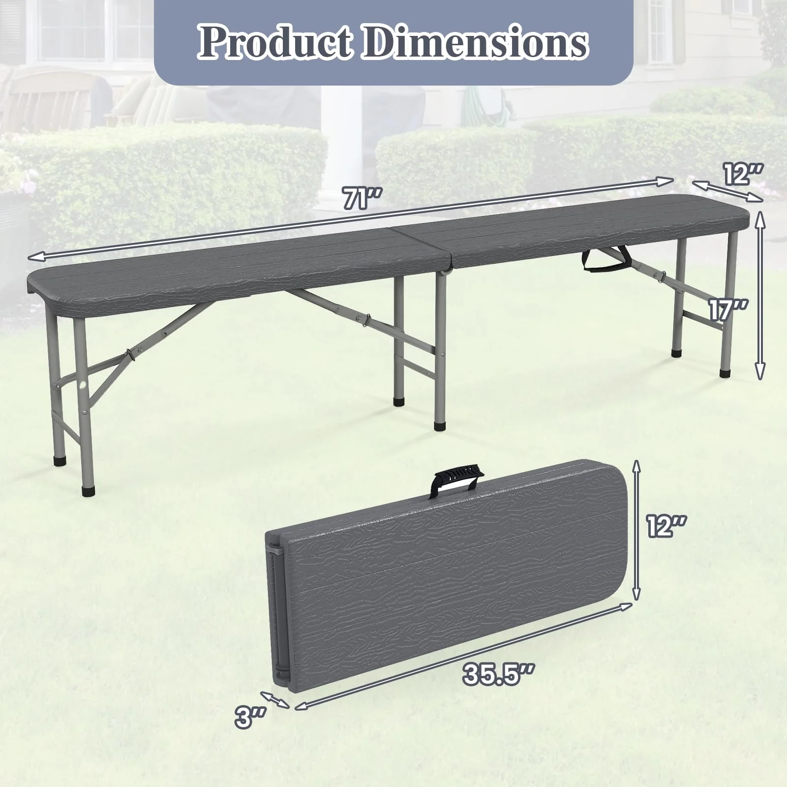 Goplus 6 FT 3-Piece Portable Picnic Table Bench Set, HDPE Wood-Like Plastic Folding Picnic Tables with Benches - Image 7