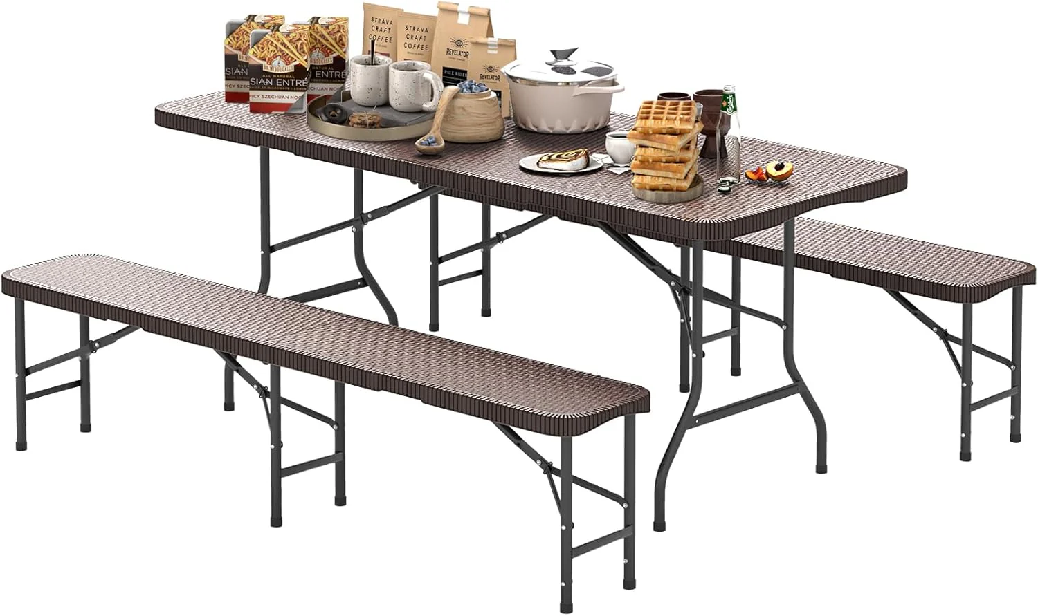 Goplus 6 FT 3-Piece Portable Picnic Table Bench Set, Weather-Resistant Plastic Folding Picnic Tables with Benches - Image 10