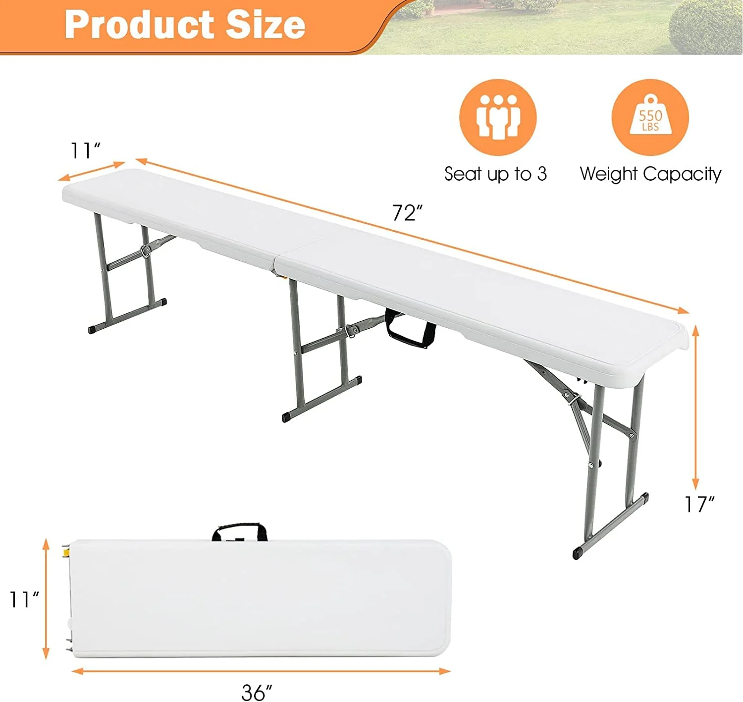 Goplus 6 FT 3-Piece Portable Picnic Table Bench Set, Weather-Resistant Plastic Folding Picnic Tables with Benches - Image 5