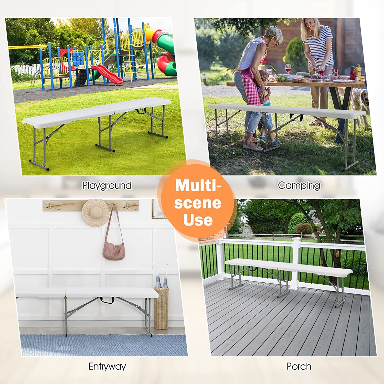 Goplus 6 FT 3-Piece Portable Picnic Table Bench Set, Weather-Resistant Plastic Folding Picnic Tables with Benches - Image 7