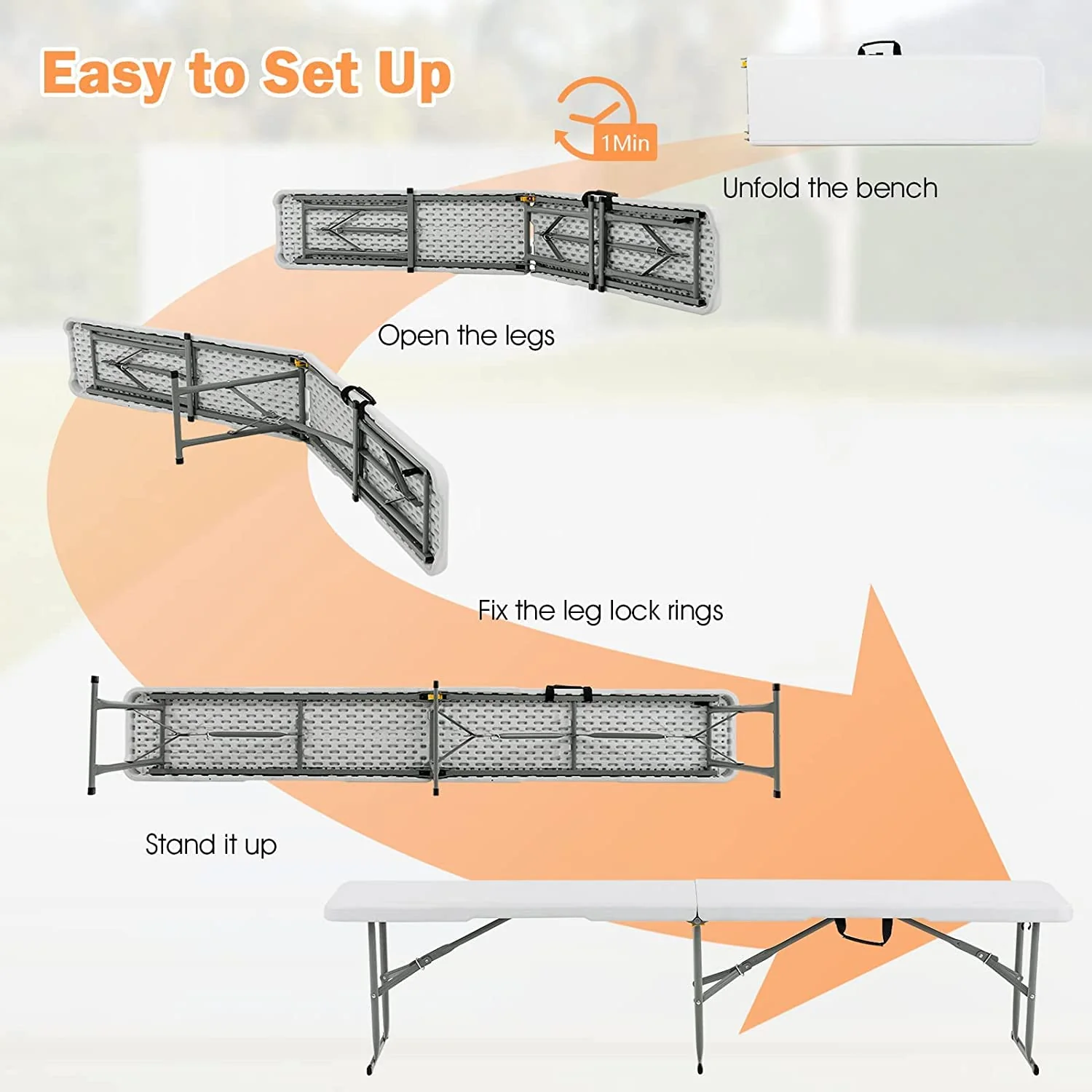Goplus 6 FT 3-Piece Portable Picnic Table Bench Set, Weather-Resistant Plastic Folding Picnic Tables with Benches - Image 9