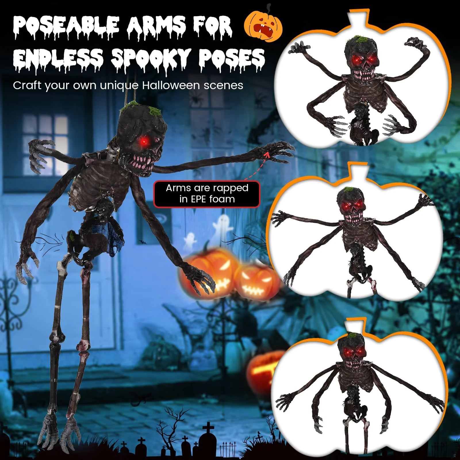 Goplus 6 FT Animated Halloween Decoration Hanging Zombie Sound-Activated Skeleton Decoration - Image 5