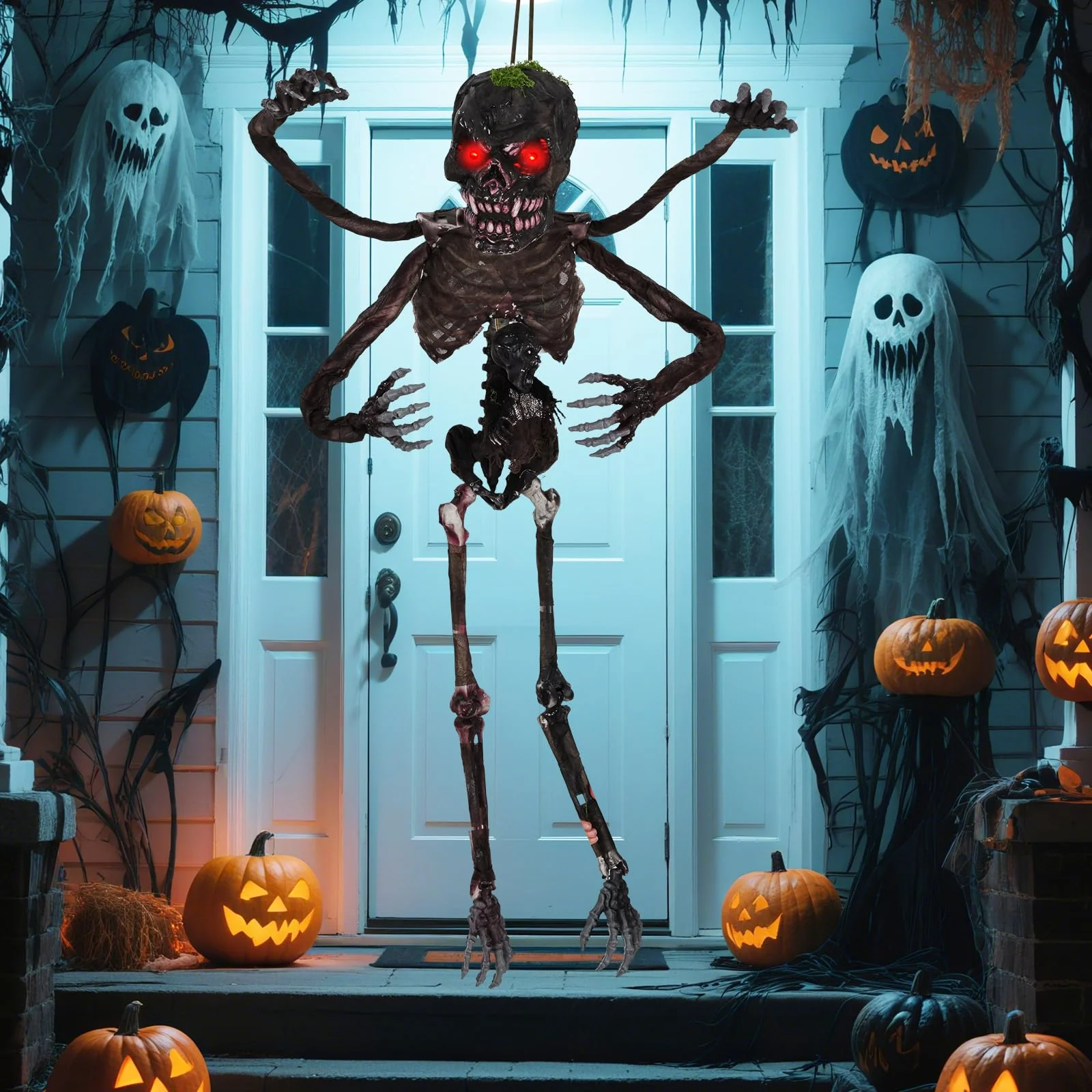 Goplus 6 FT Animated Halloween Decoration Hanging Zombie Sound-Activated Skeleton Decoration - Image 8