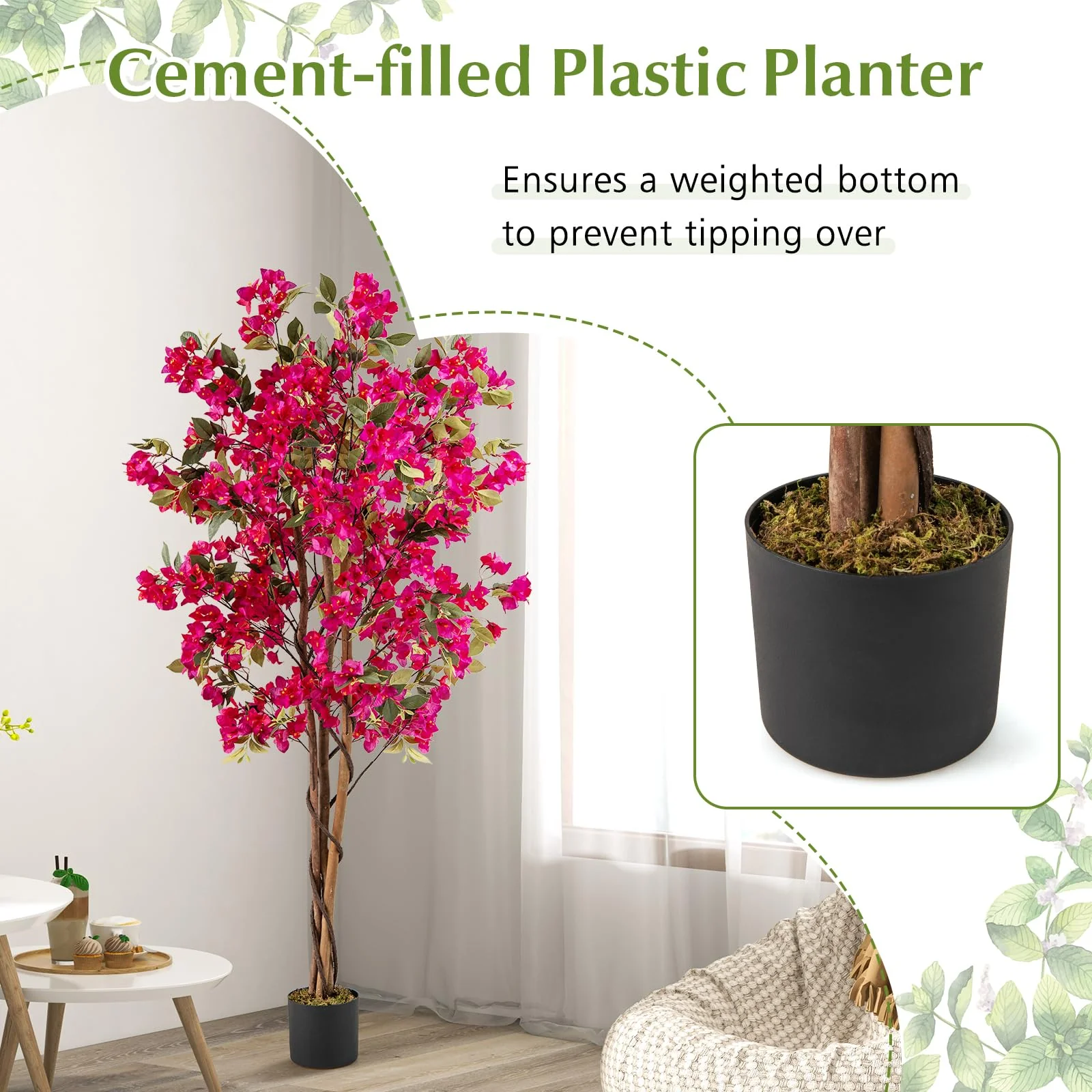 Goplus 6 FT Bougainvillea Artificial Tree Artificial Plants for Indoor Decor - Image 4
