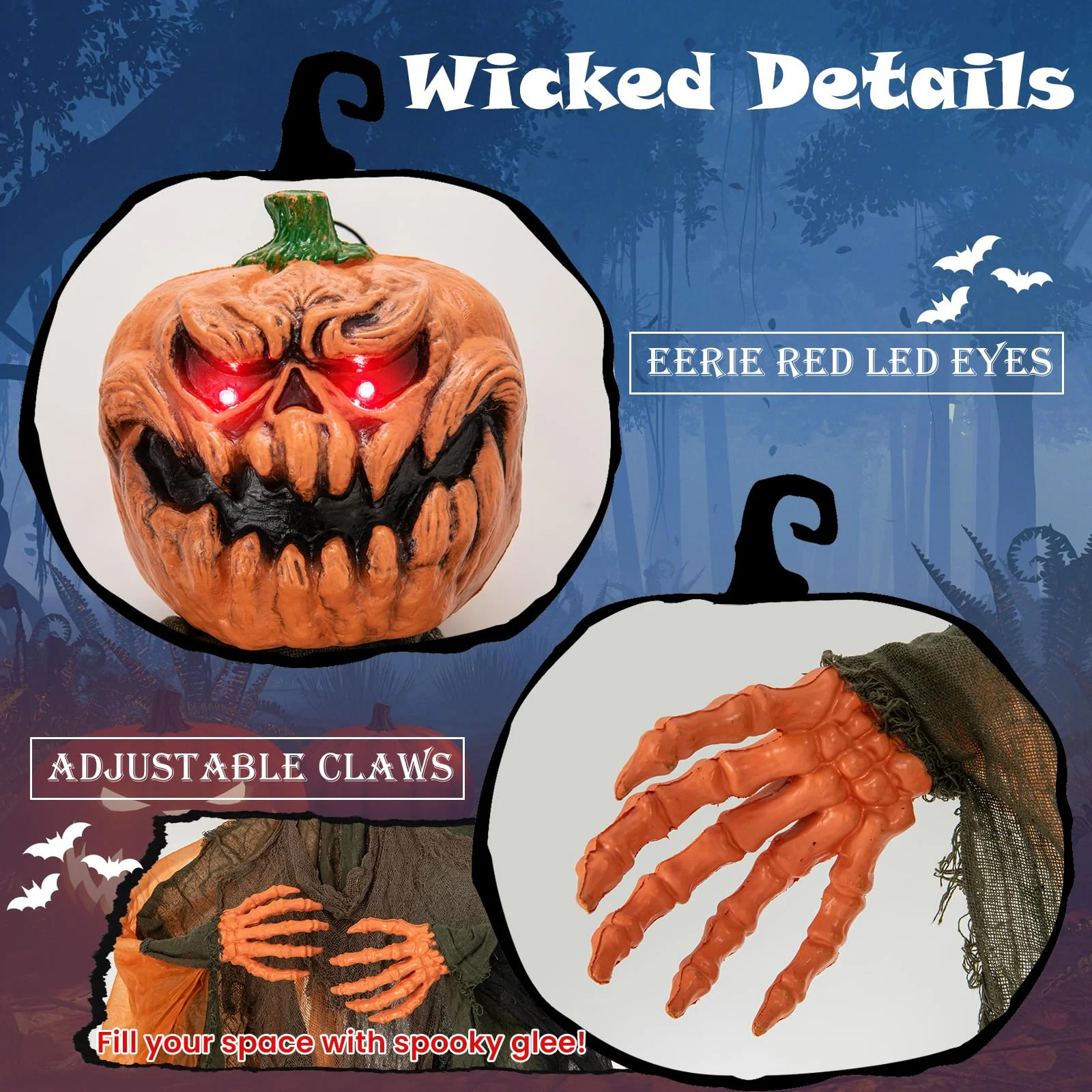 Goplus 6 Ft Hanging Halloween Decoration, Ghost Pumpkin Man with Red LED Eyes & Posable Arms - Image 5