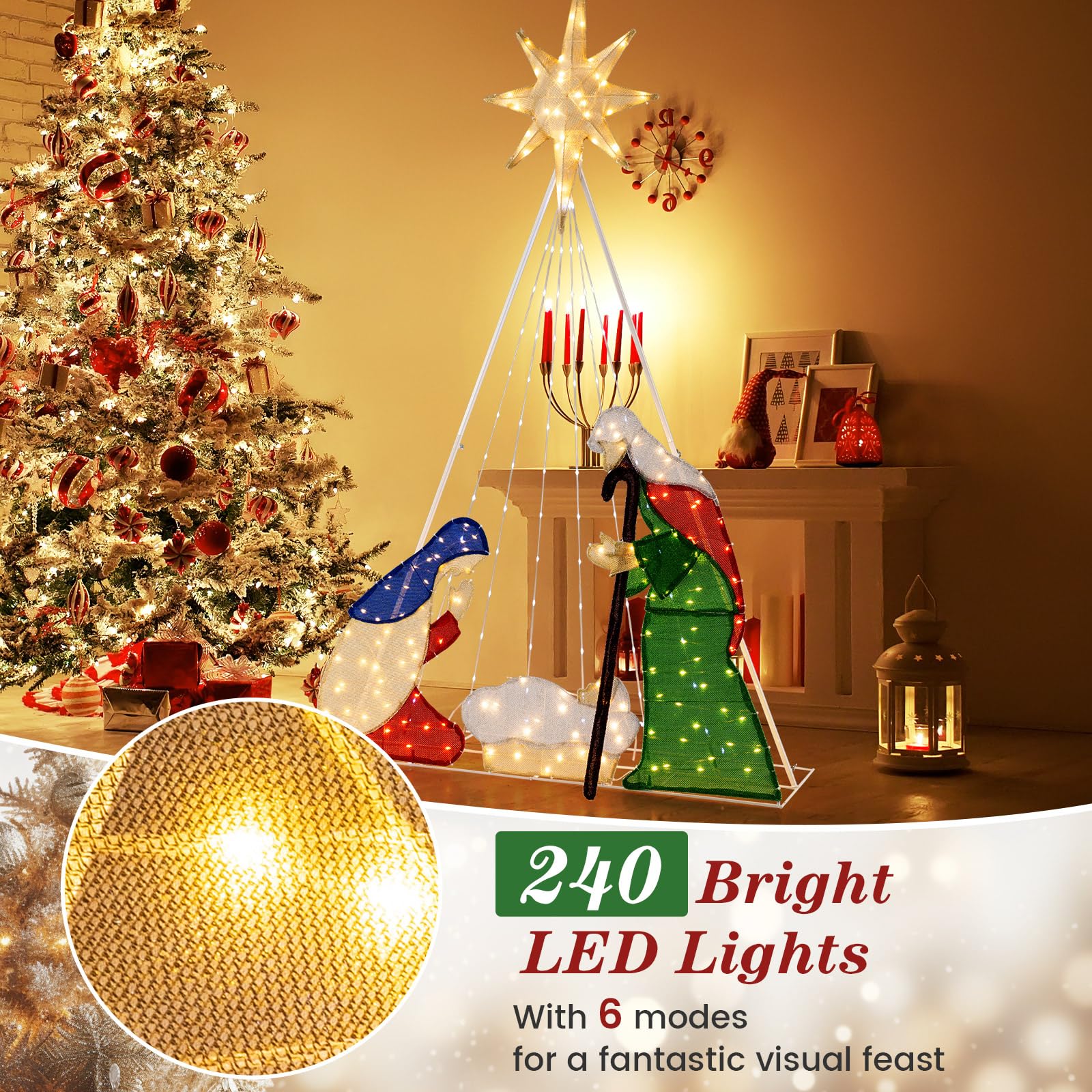 Goplus 6 FT Lighted Nativity Scene, Holy Family Set Christmas Decoration with 240 LED Lights - Image 3