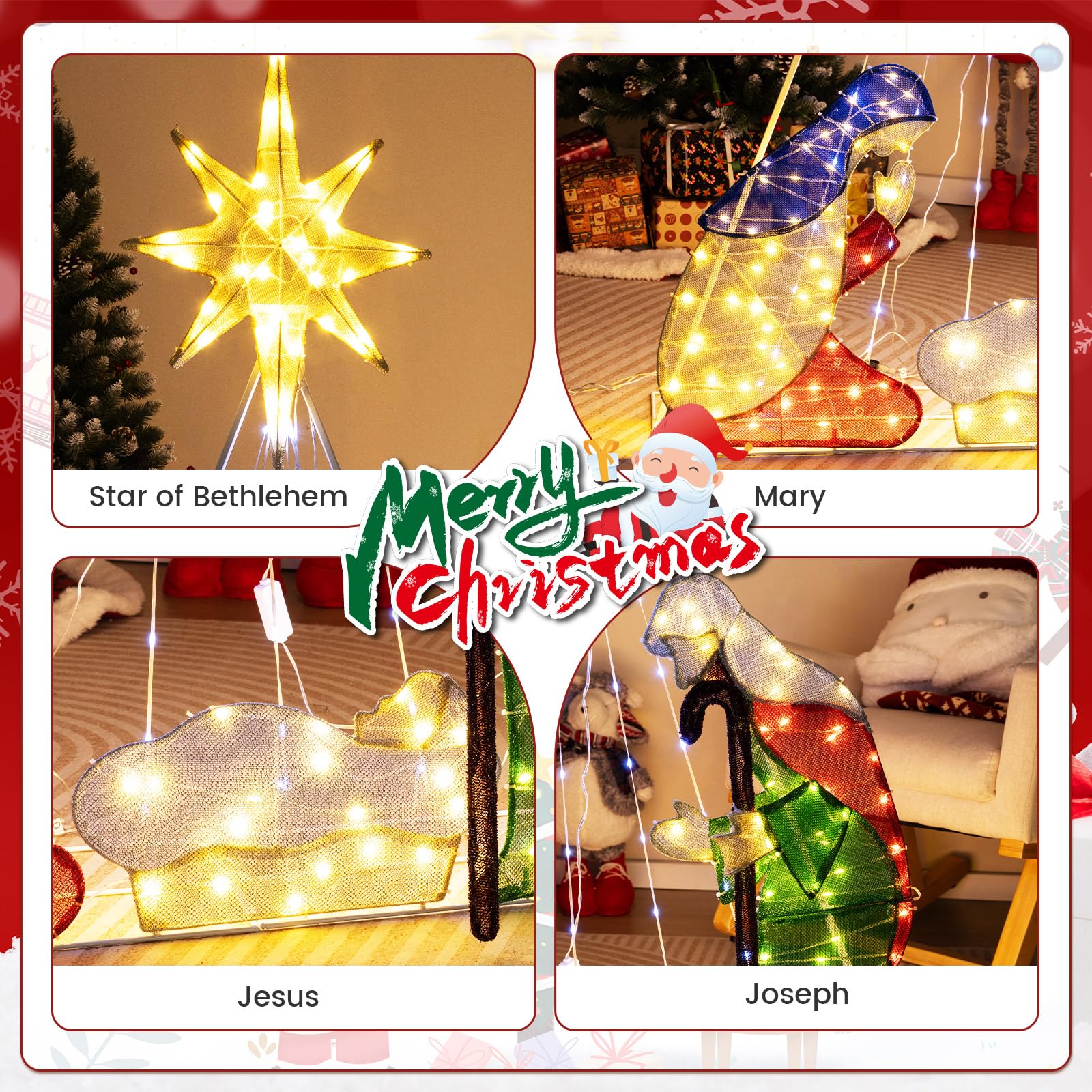 Goplus 6 FT Lighted Nativity Scene, Holy Family Set Christmas Decoration with 240 LED Lights - Image 5