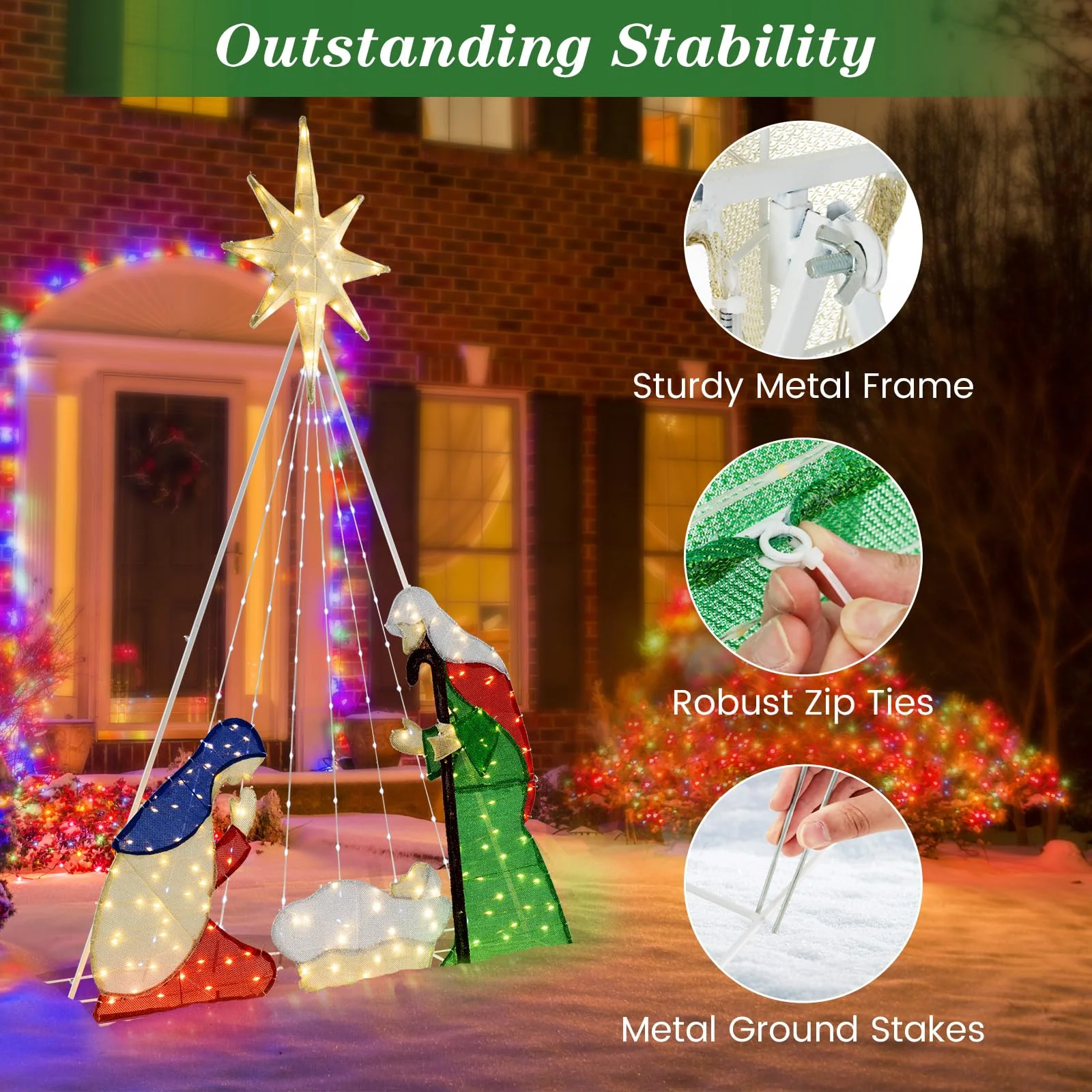 Goplus 6 FT Lighted Nativity Scene, Holy Family Set Christmas Decoration with 240 LED Lights - Image 6