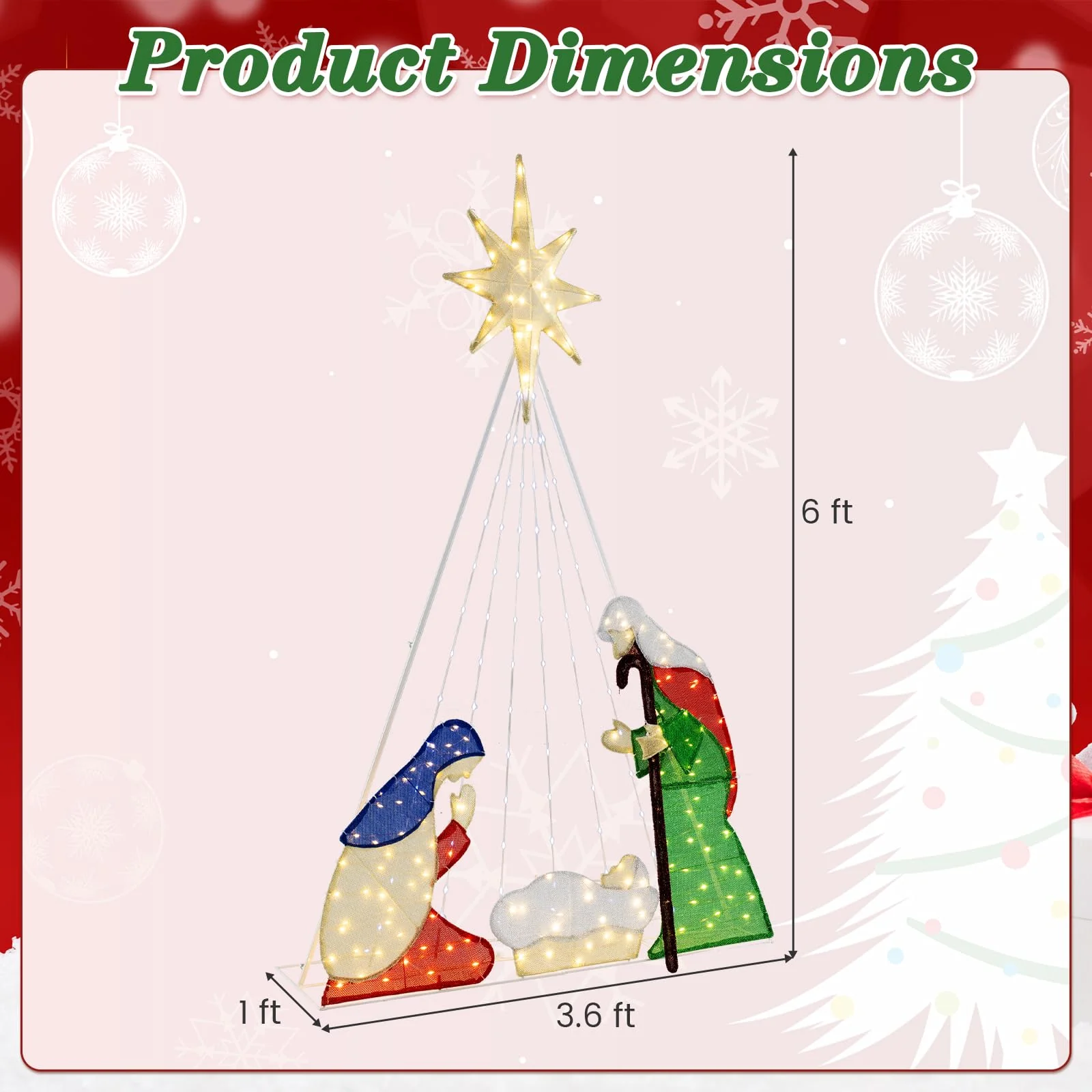 Goplus 6 FT Lighted Nativity Scene, Holy Family Set Christmas Decoration with 240 LED Lights - Image 7