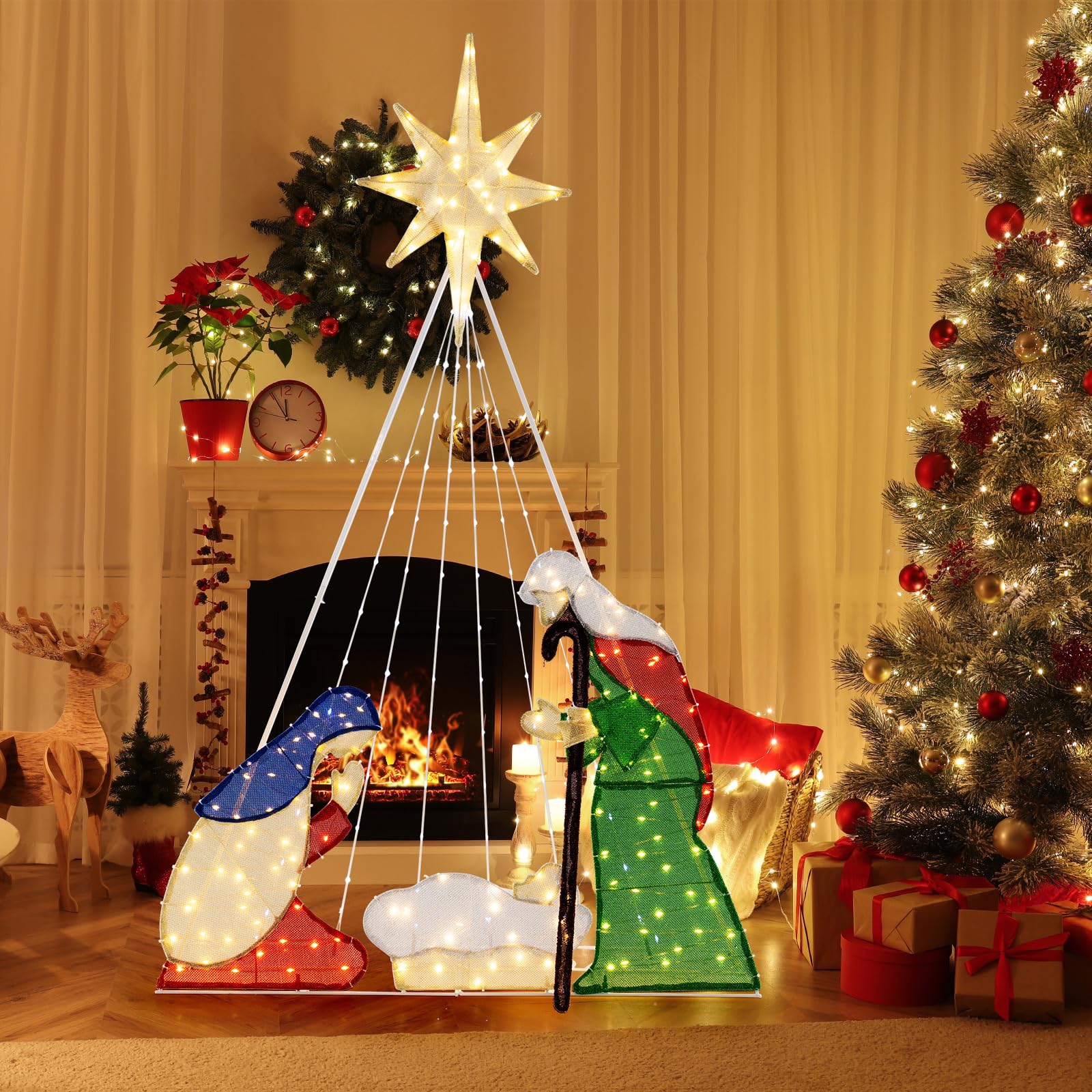 Goplus 6 FT Lighted Nativity Scene, Holy Family Set Christmas Decoration with 240 LED Lights - Image 8