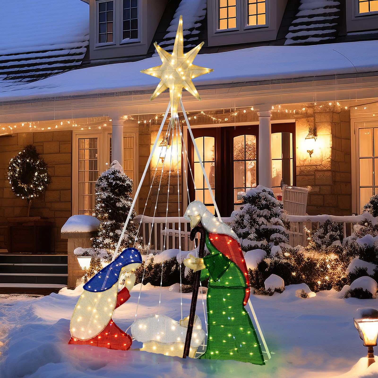 Goplus 6 FT Lighted Nativity Scene, Holy Family Set Christmas Decoration with 240 LED Lights - Image 9