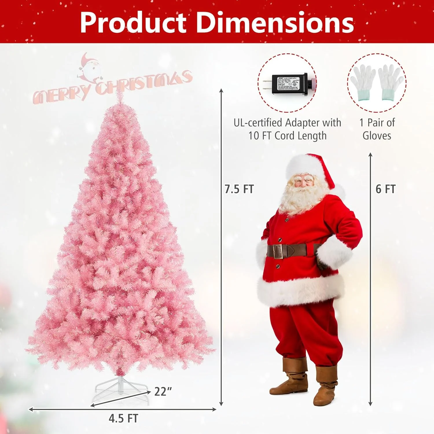 Goplus 6FT / 7.5FT Pre-Lit Tinsel Christmas Tree with Warm White LED Lights - Image 14