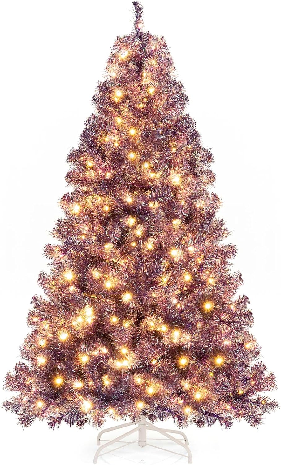 Goplus 6FT / 7.5FT Pre-Lit Tinsel Christmas Tree with Warm White LED Lights - Image 15