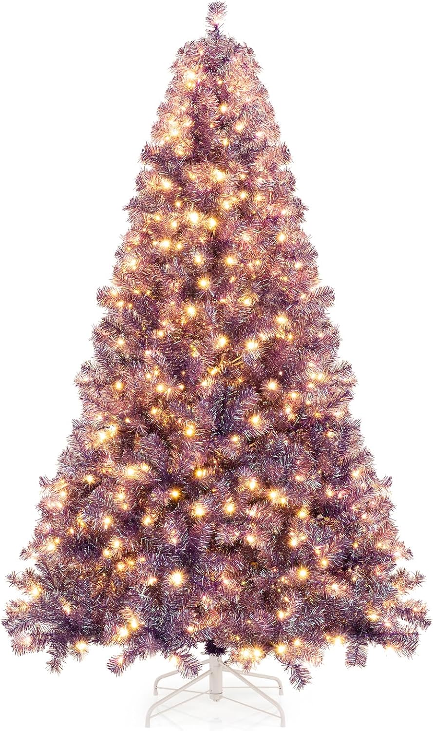 Goplus 6FT / 7.5FT Pre-Lit Tinsel Christmas Tree with Warm White LED Lights - Image 16