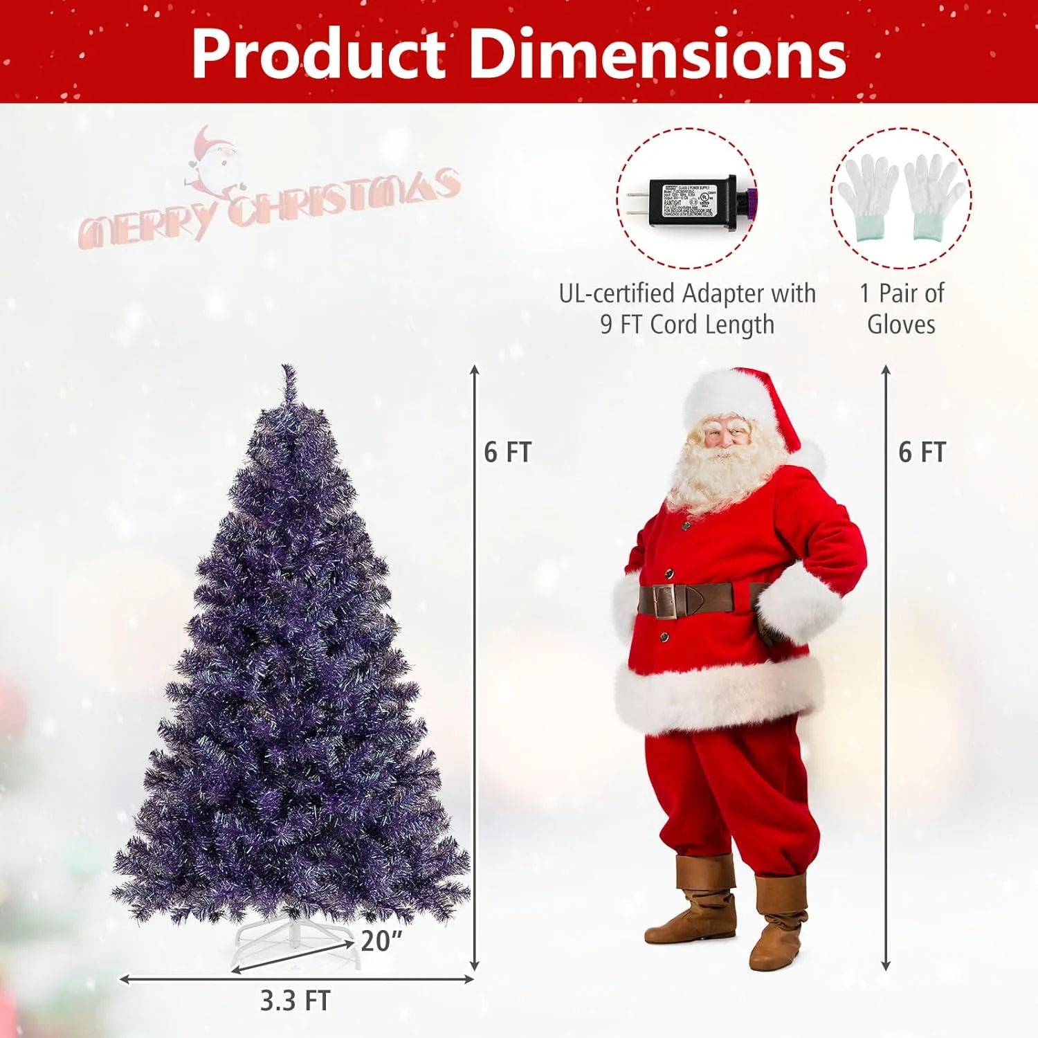Goplus 6FT / 7.5FT Pre-Lit Tinsel Christmas Tree with Warm White LED Lights - Image 17