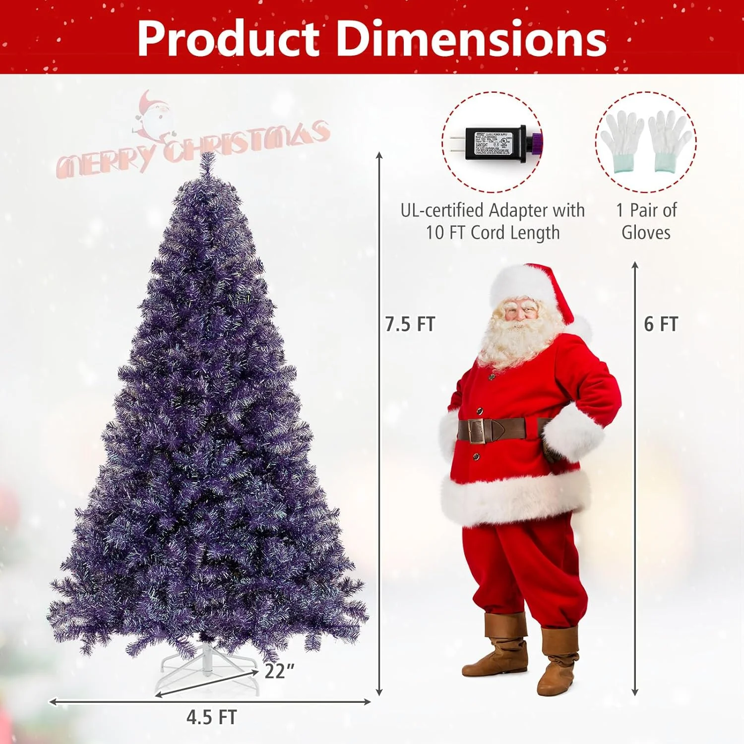 Goplus 6FT / 7.5FT Pre-Lit Tinsel Christmas Tree with Warm White LED Lights - Image 18