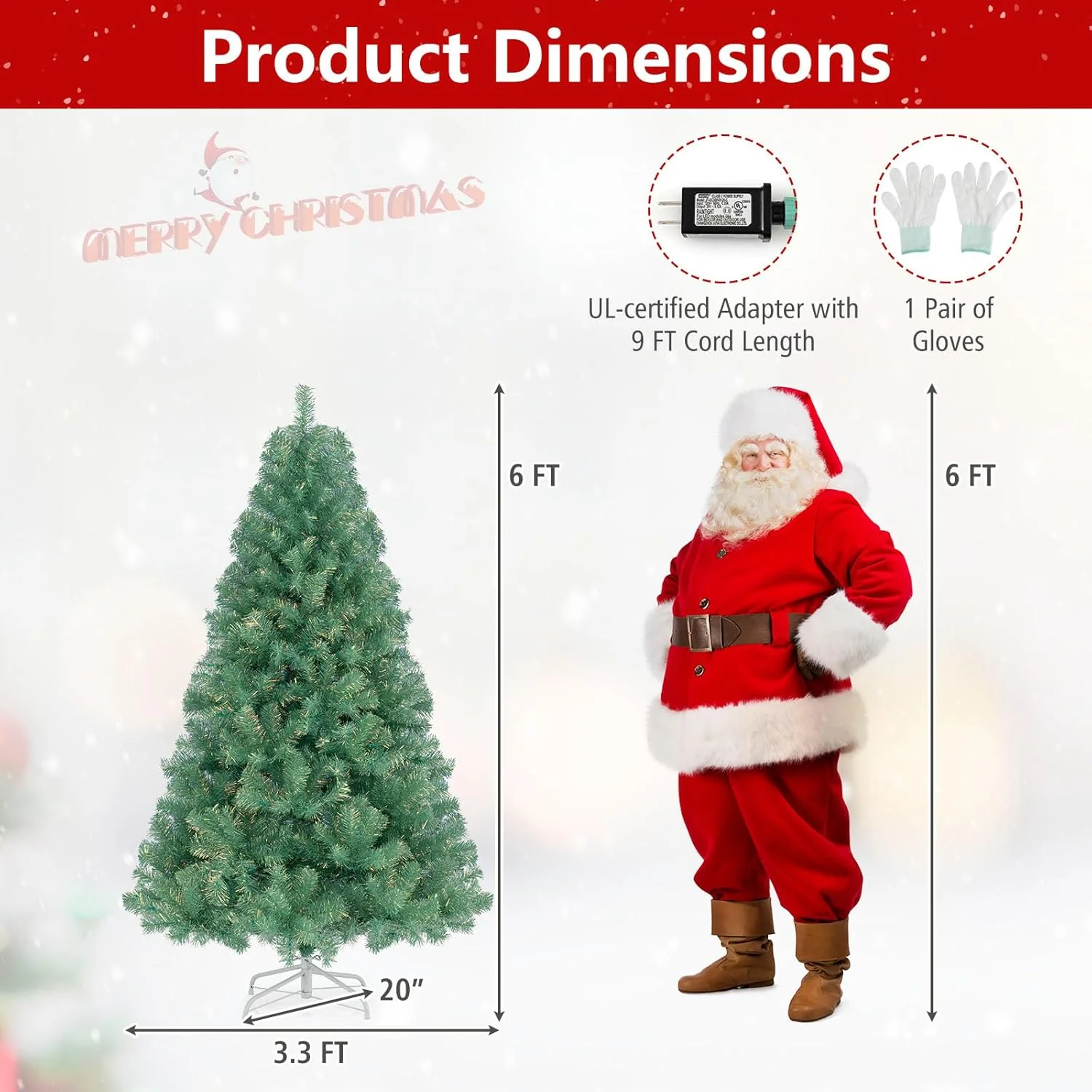 Goplus 6FT / 7.5FT Pre-Lit Tinsel Christmas Tree with Warm White LED Lights - Image 21