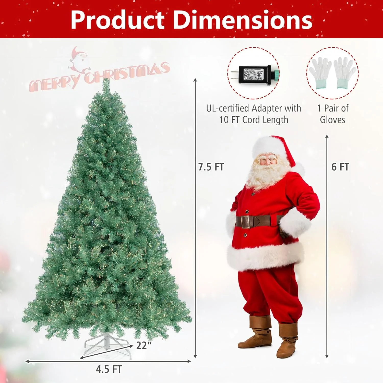 Goplus 6FT / 7.5FT Pre-Lit Tinsel Christmas Tree with Warm White LED Lights - Image 22