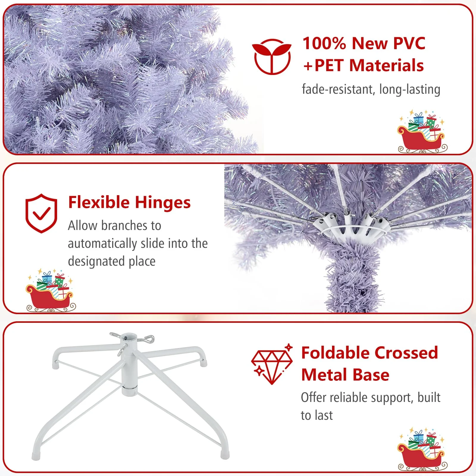 Goplus 6FT / 7.5FT Pre-Lit Tinsel Christmas Tree with Warm White LED Lights - Image 5