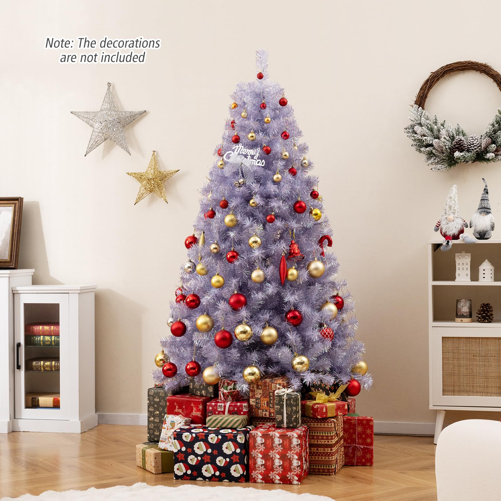 Goplus 6FT / 7.5FT Pre-Lit Tinsel Christmas Tree with Warm White LED Lights - Image 6