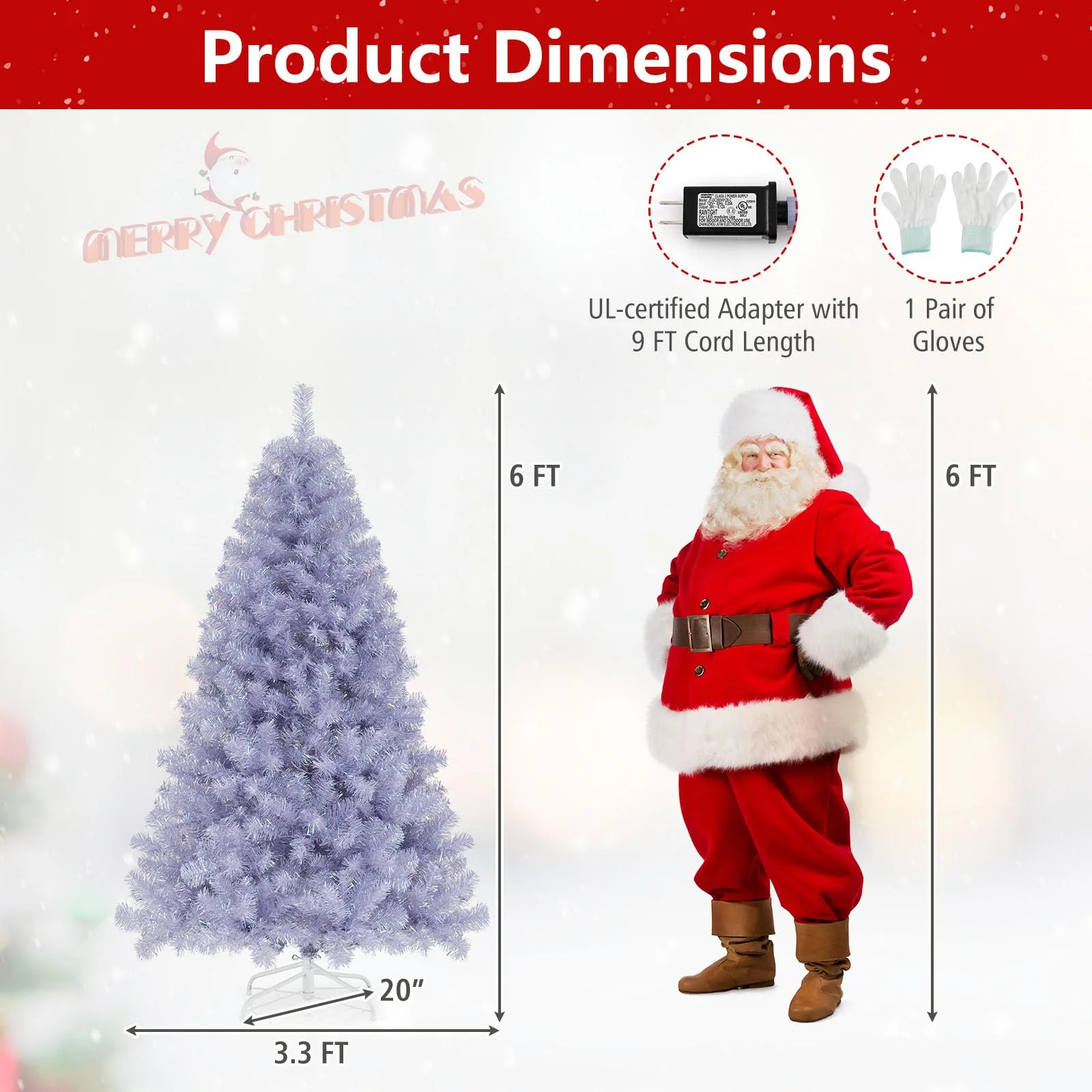 Goplus 6FT / 7.5FT Pre-Lit Tinsel Christmas Tree with Warm White LED Lights - Image 7