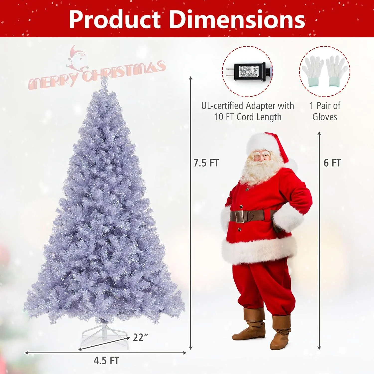 Goplus 6FT / 7.5FT Pre-Lit Tinsel Christmas Tree with Warm White LED Lights - Image 8
