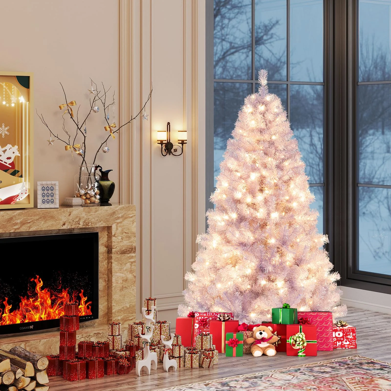 Goplus 6FT / 7.5FT Pre-Lit Tinsel Christmas Tree with Warm White LED Lights - Image 9