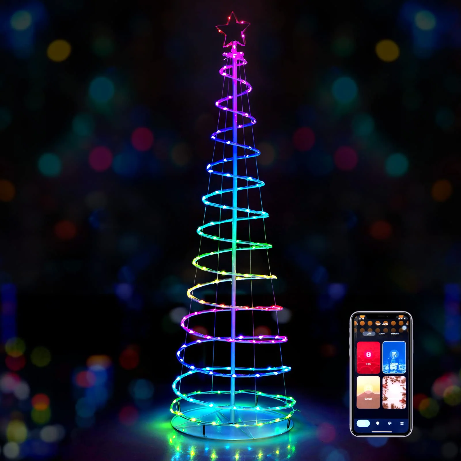 Goplus 6 FT Spiral Christmas Tree, Outdoor Led Christmas Tree with 135 LED Lights
