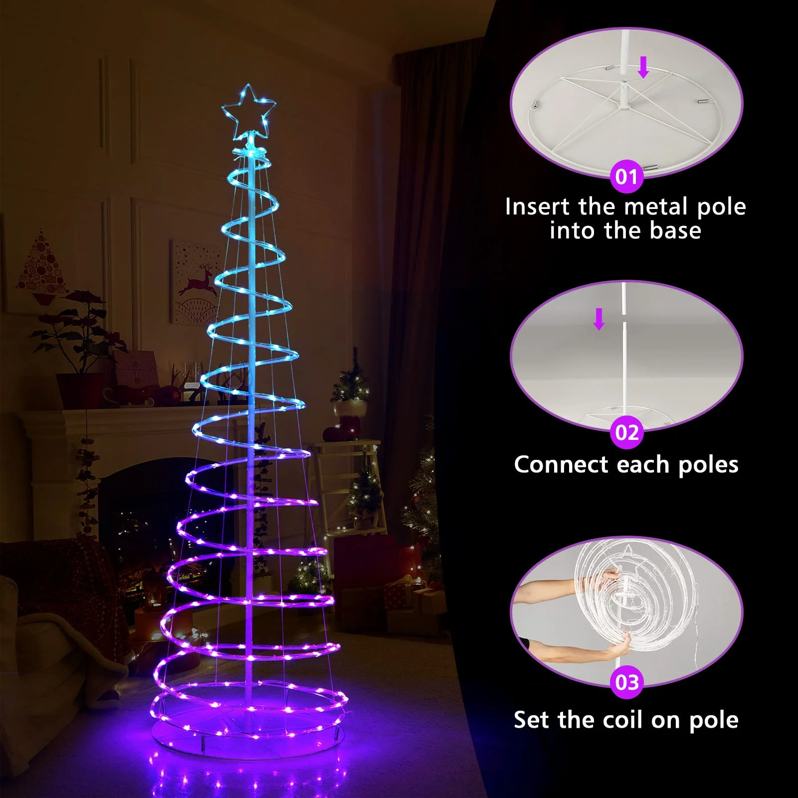 Goplus 6 FT Spiral Christmas Tree, Outdoor Led Christmas Tree with 135 LED Lights - Image 5